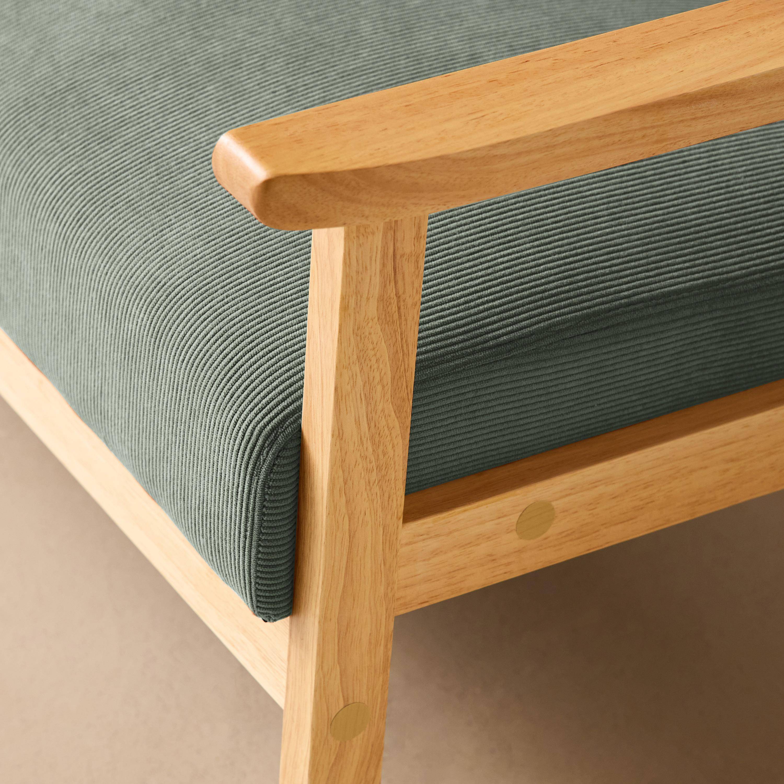 Banquette canapé 2 places en bois et tissu velours côtelé coloris vert kaki, Isak, L 114 x P 69,5 x H 73cm Photo4