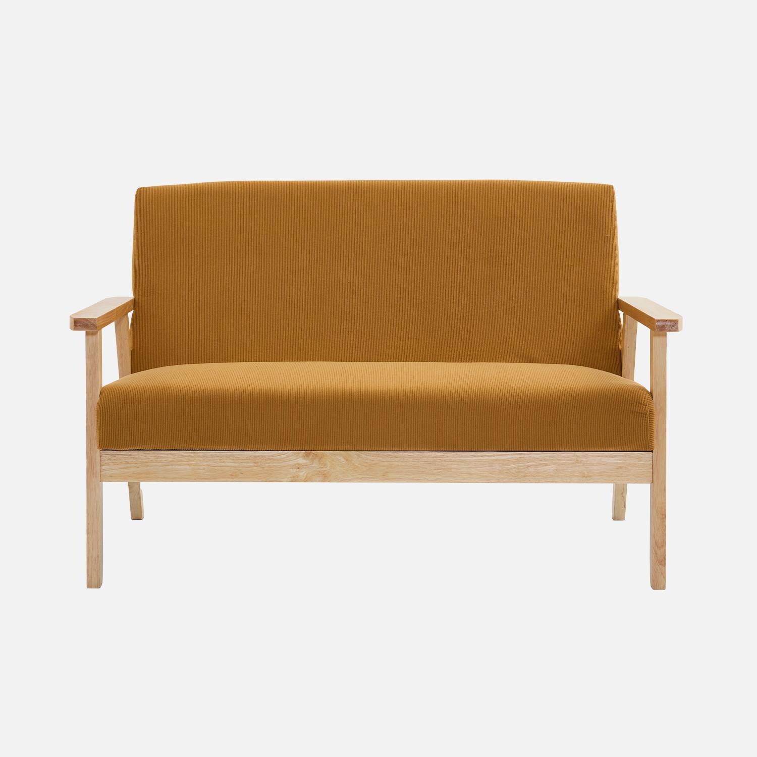 Banquette canapé 2 places en bois et tissu velours côtelé coloris moutarde, Isak, L 114 x P 69,5 x H 73cm,sweeek,Photo4