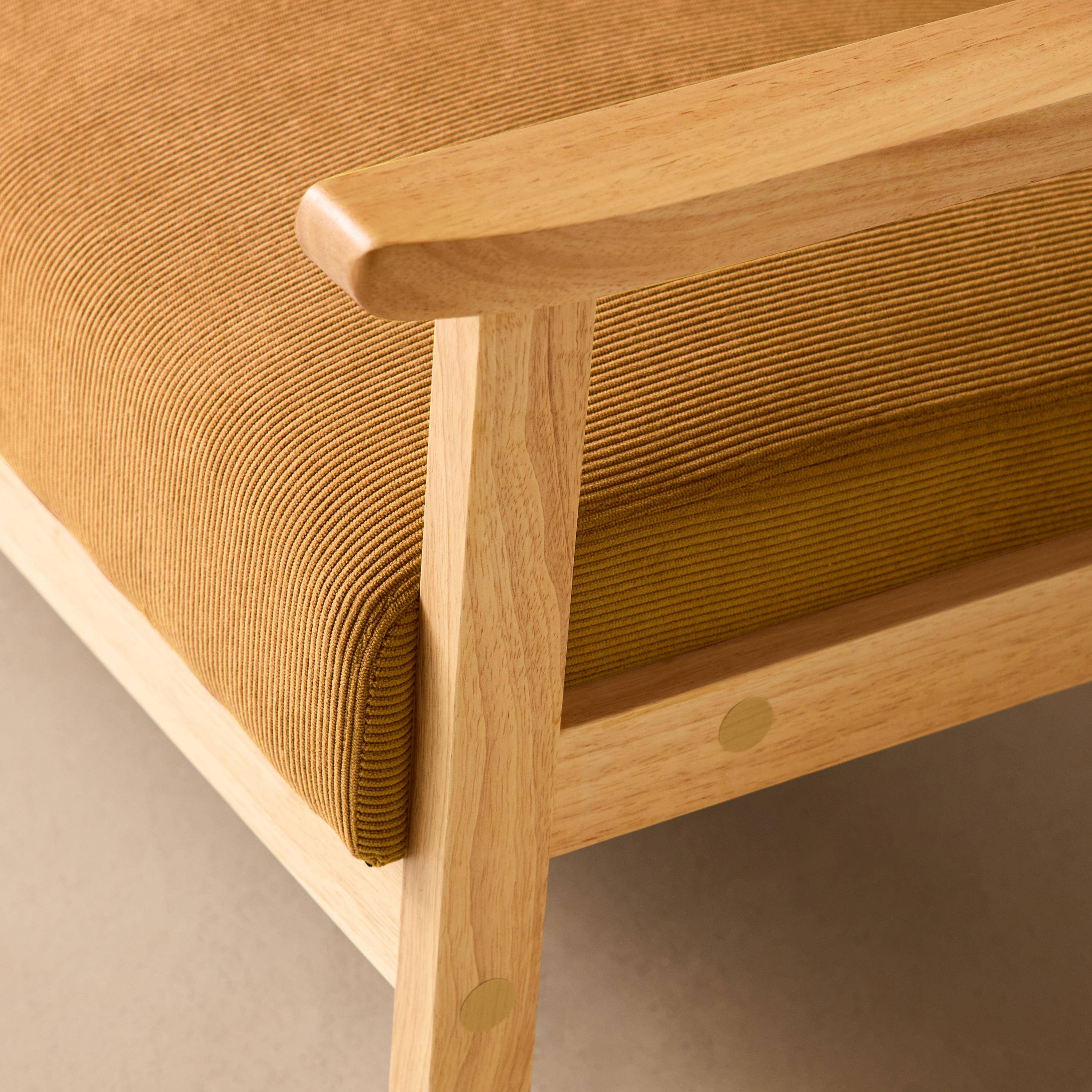 Banquette canapé 2 places en bois et tissu velours côtelé coloris moutarde, Isak, L 114 x P 69,5 x H 73cm,sweeek,Photo4