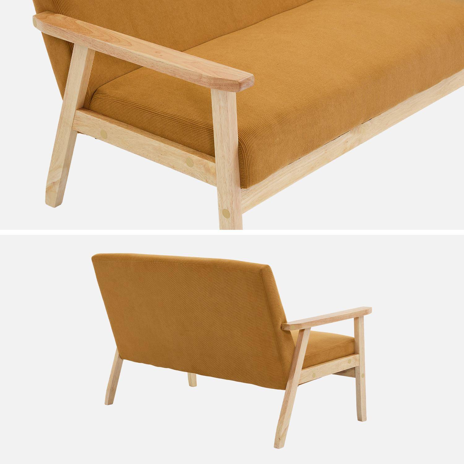 Banquette canapé 2 places en bois et tissu velours côtelé coloris moutarde, Isak, L 114 x P 69,5 x H 73cm,sweeek,Photo5