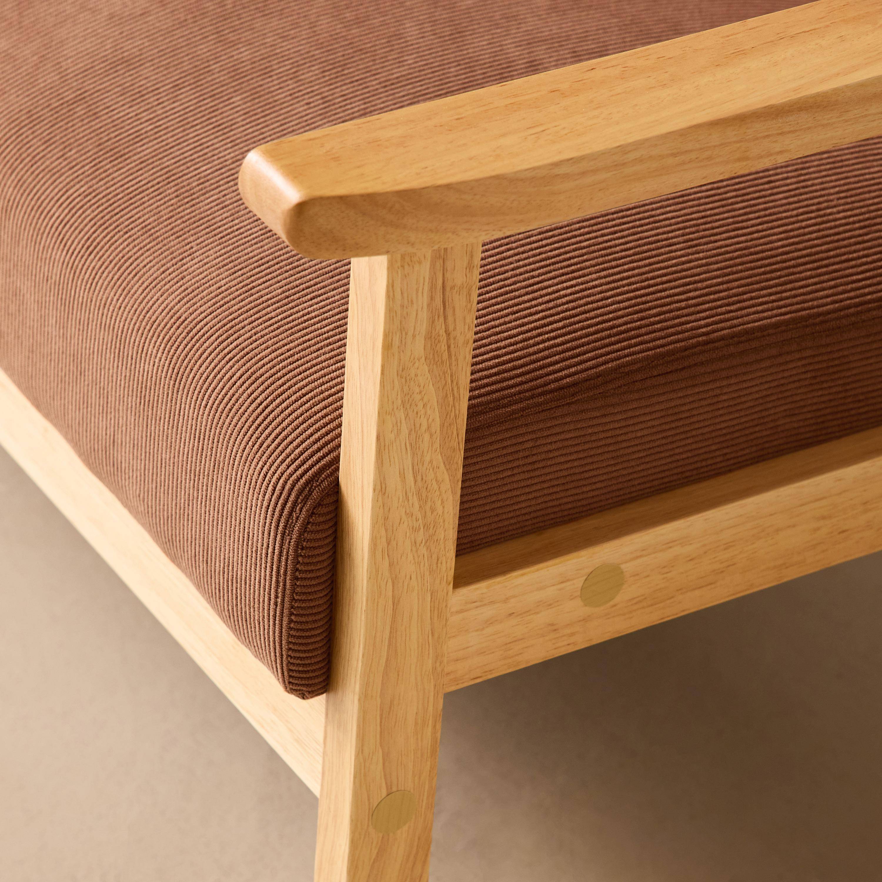 Banquette canapé 2 places en bois et tissu velours côtelé coloris marron, Isak, L 114 x P 69,5 x H 73cm,sweeek,Photo4