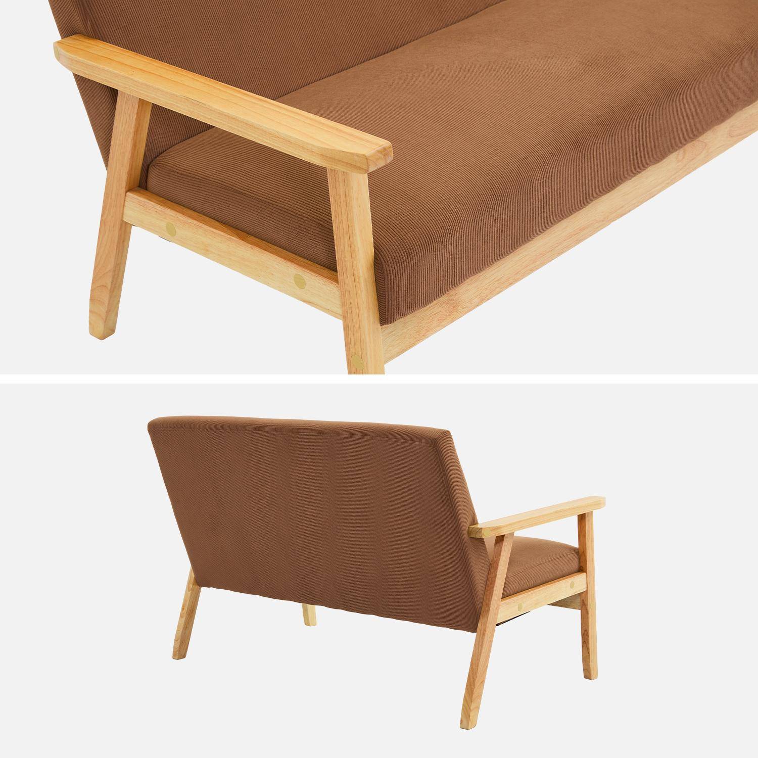 Banquette canapé 2 places en bois et tissu velours côtelé coloris marron, Isak, L 114 x P 69,5 x H 73cm Photo5