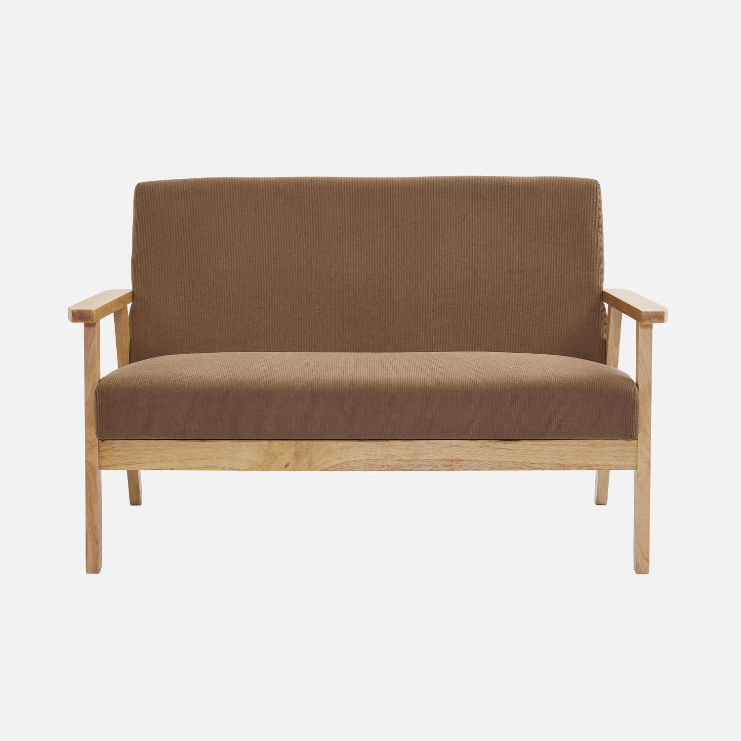 Divano-panca a 2 posti, velluto a coste, gambe in legno, Isak velluto, Beige, 114x69.5x73 cm,sweeek,Photo4