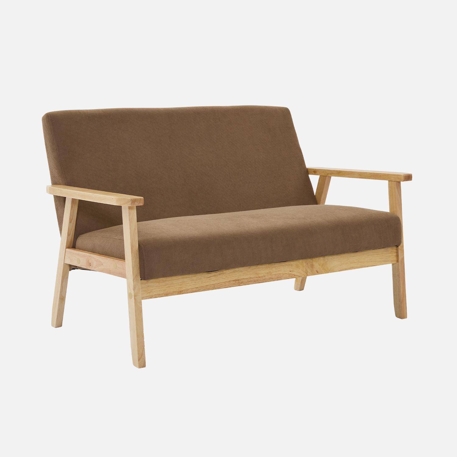 Divano-panca a 2 posti, velluto a coste, gambe in legno, Isak velluto, Beige, 114x69.5x73 cm,sweeek,Photo3