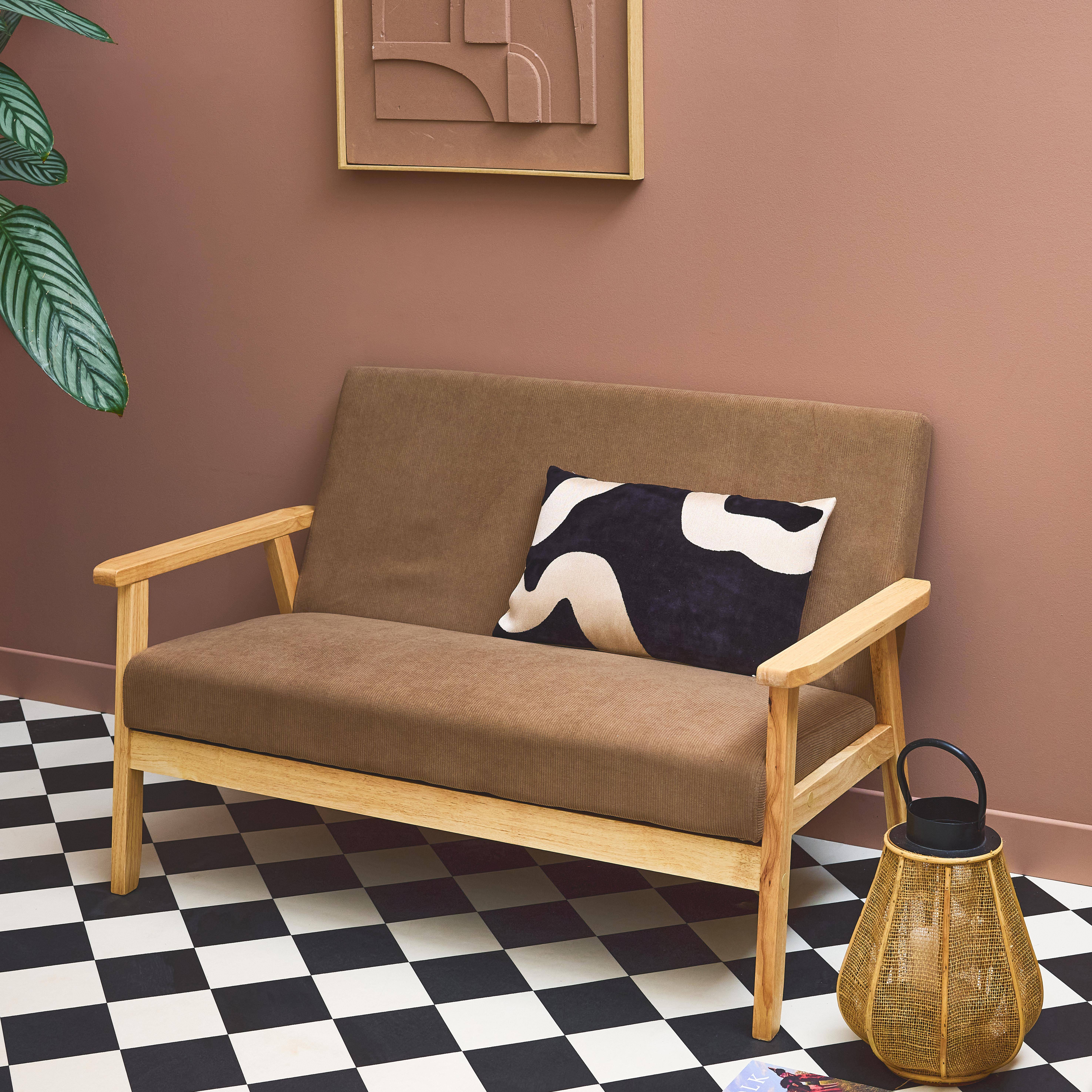 Divano-panca a 2 posti, velluto a coste, gambe in legno, Isak velluto, Beige, 114x69.5x73 cm Photo2