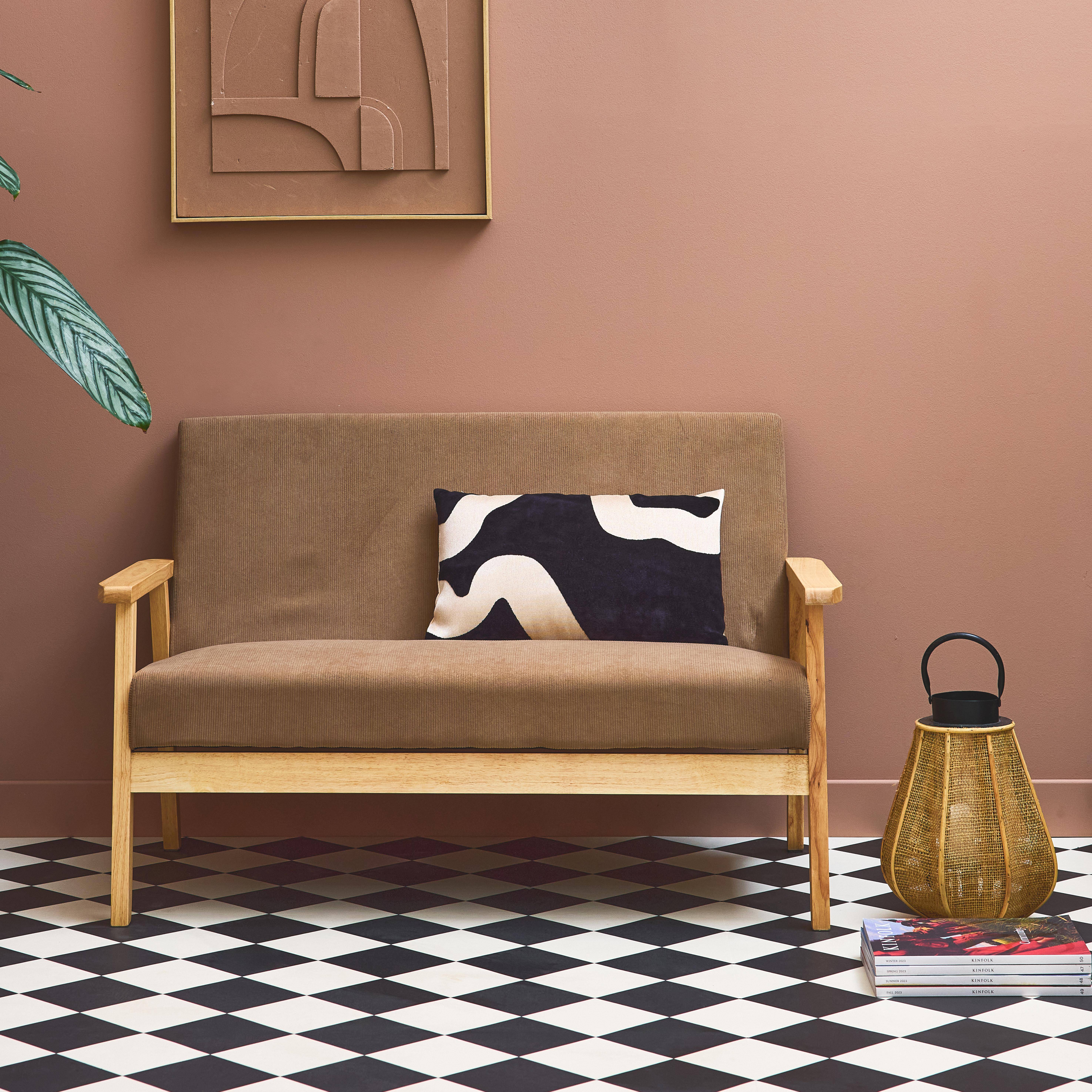 Divano-panca a 2 posti, velluto a coste, gambe in legno, Isak velluto, Beige, 114x69.5x73 cm Photo1