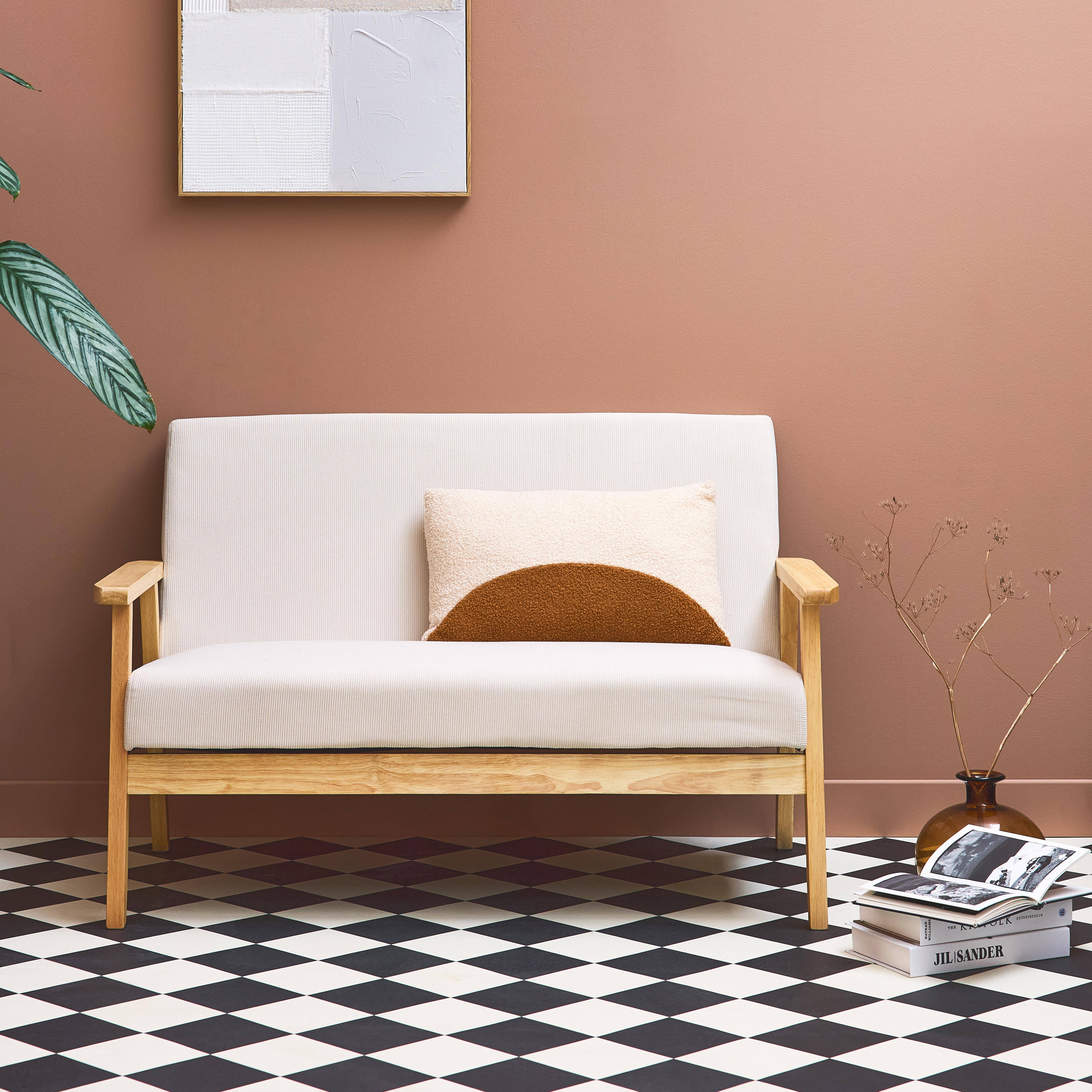 Sofá-banco 2 plazas, pana, patas de madera, Isak pana, Crema, 114x69.5x73 cm,sweeek,Photo1