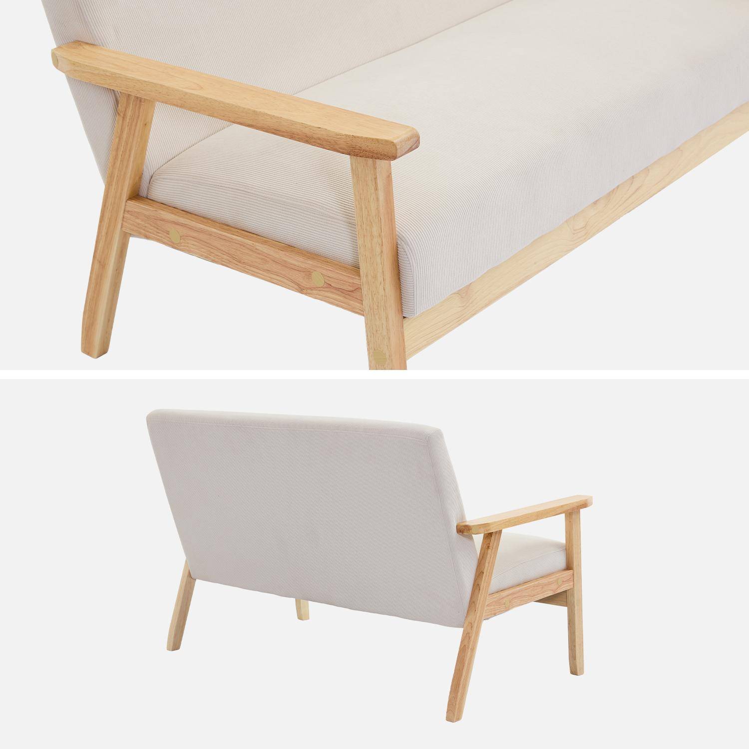 Sofá-banco 2 plazas, pana, patas de madera, Isak pana, Crema, 114x69.5x73 cm,sweeek,Photo5