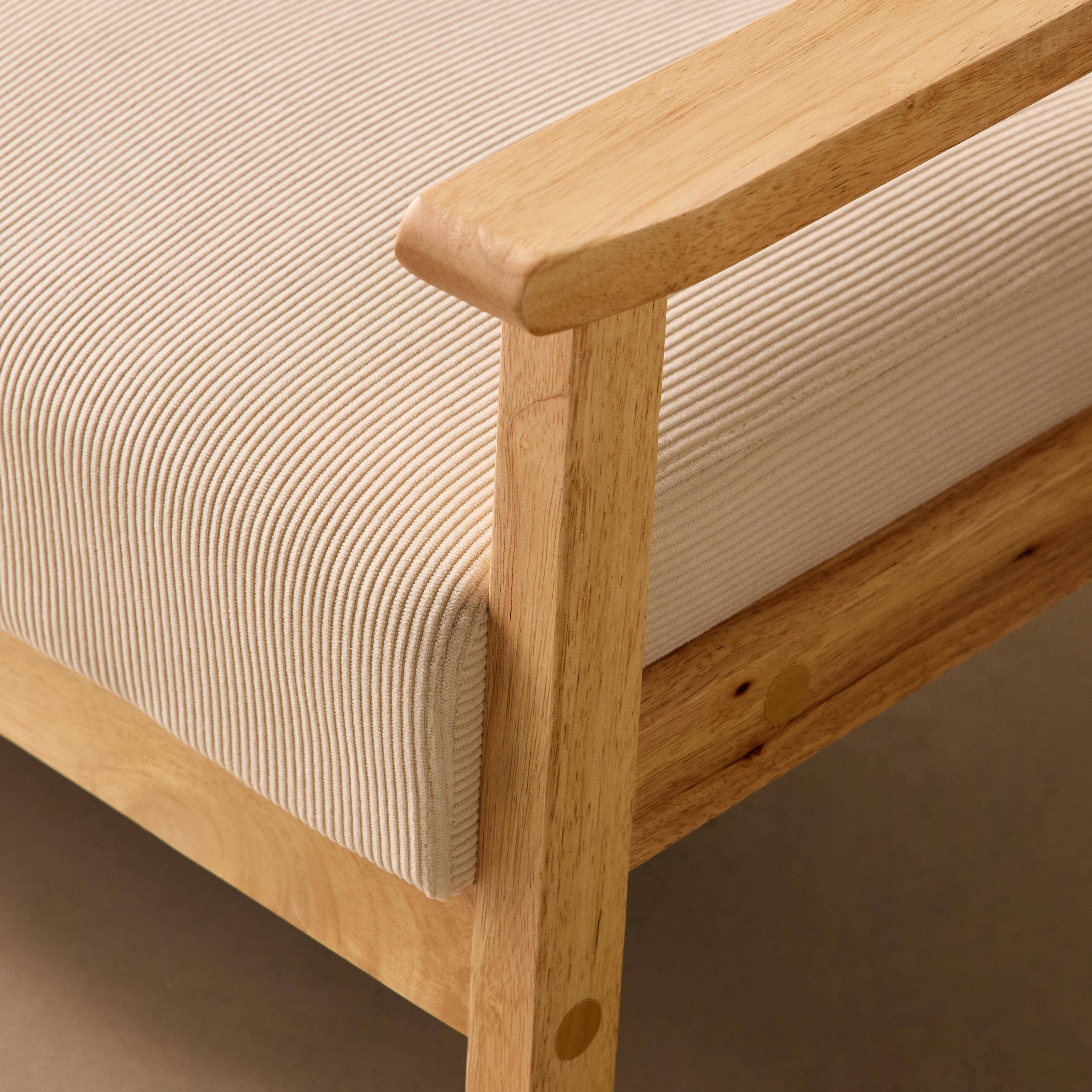 Banquette canapé 2 places en bois et tissu velours côtelé coloris blanc crème, Isak, L 114 x P 69,5 x H 73cm,sweeek,Photo5