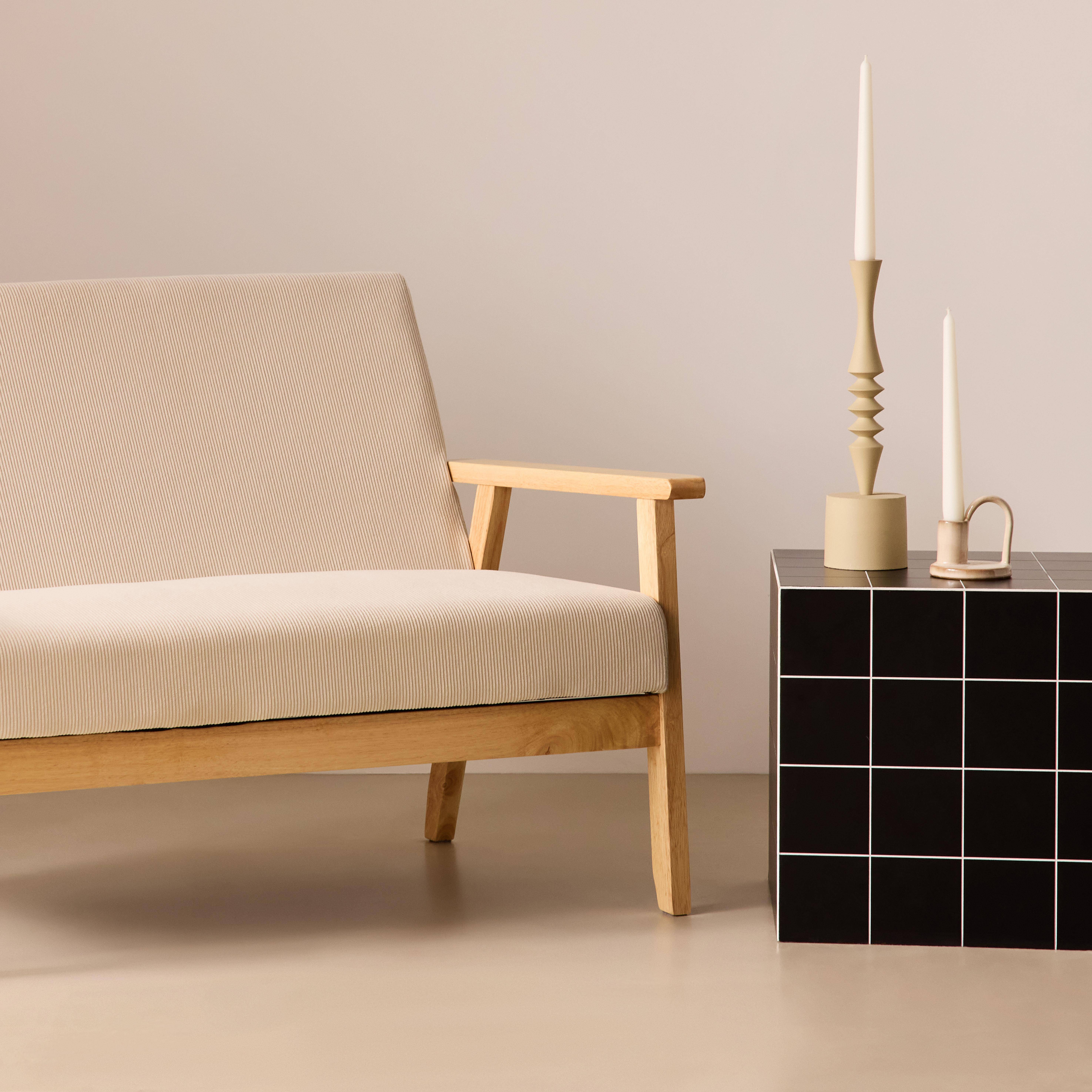 Sofá-banco de pana con patas de madera,  2 plazas Crema - 114x69.5x73 cm Photo3