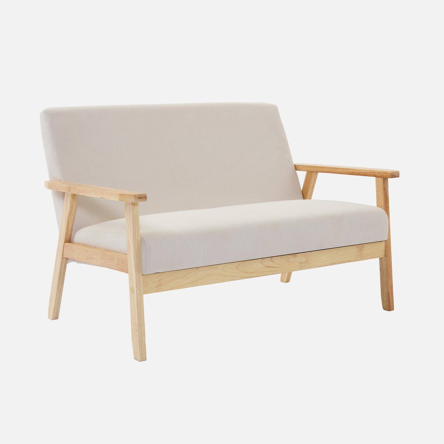 Sofá-banco 2 plazas, pana, patas de madera, Isak pana, Crema, 114x69.5x73 cm,sweeek,Photo3