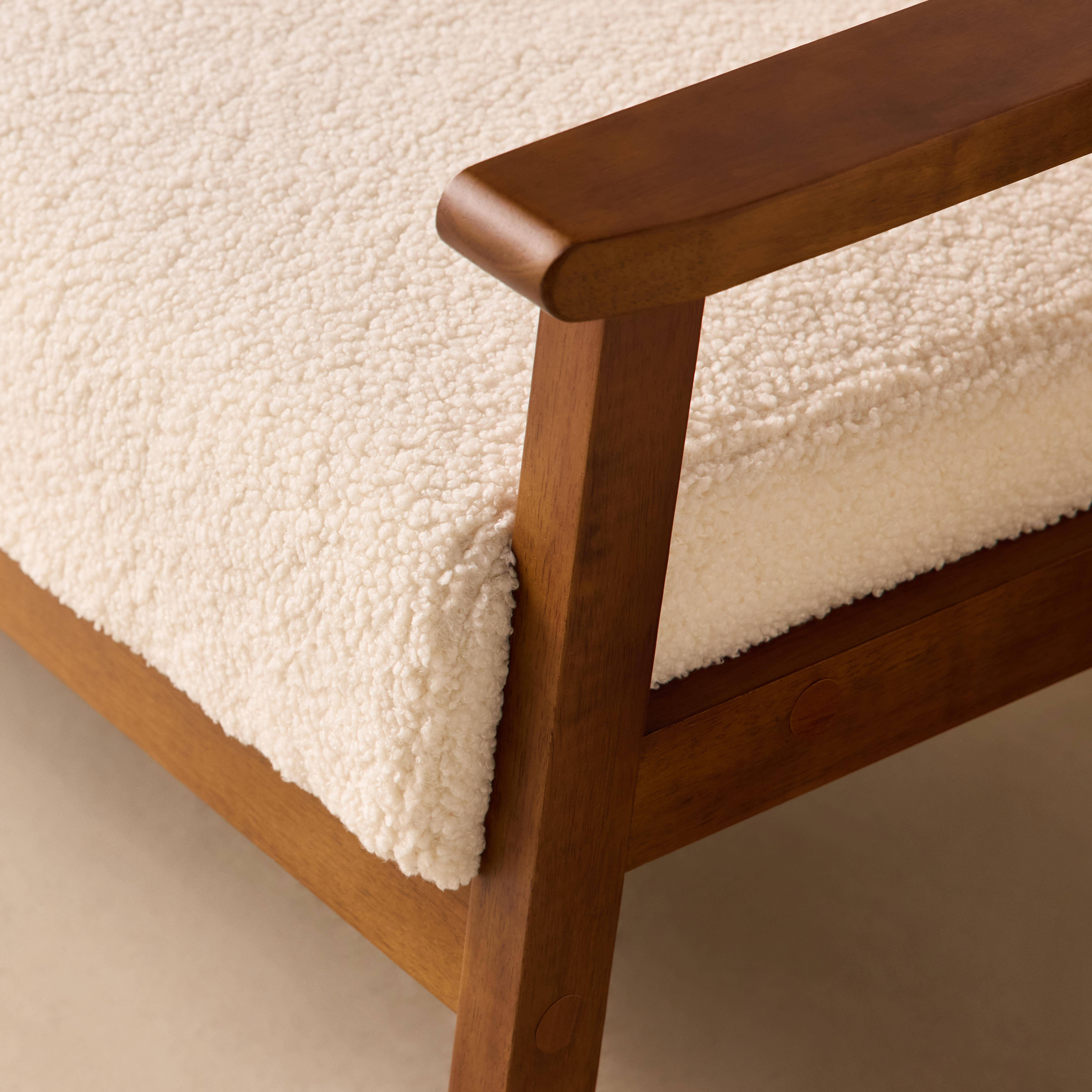 Banquette canapé 2 places en bois teinté noyer clair et tissu bouclette, Isak, L 114 x P 69,5 x H 73cm Photo4