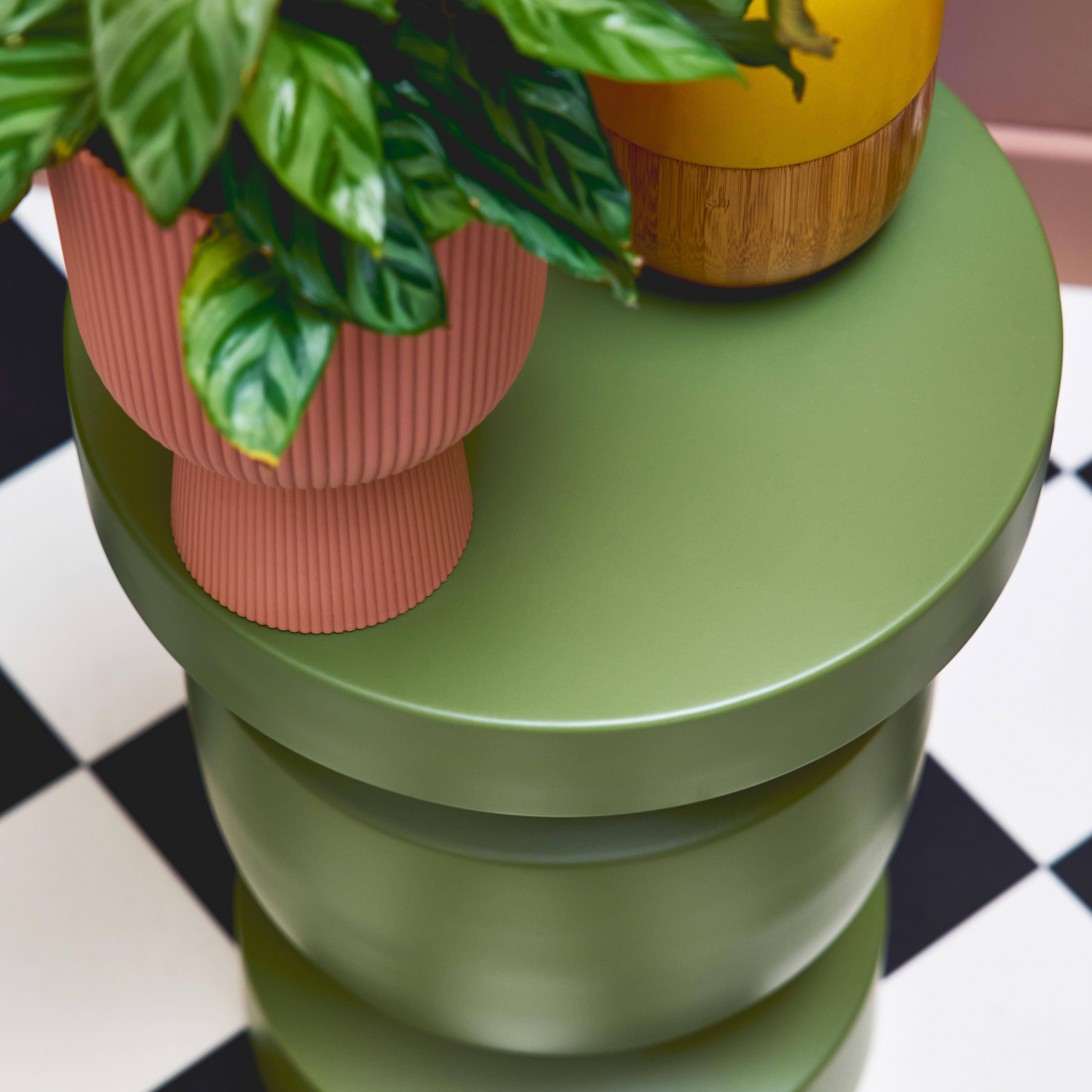 Table d'appoint, bout de canapé, table de chevet en métal coloris kaki, Alma, Ø30,5 x H 46,5cm Photo2