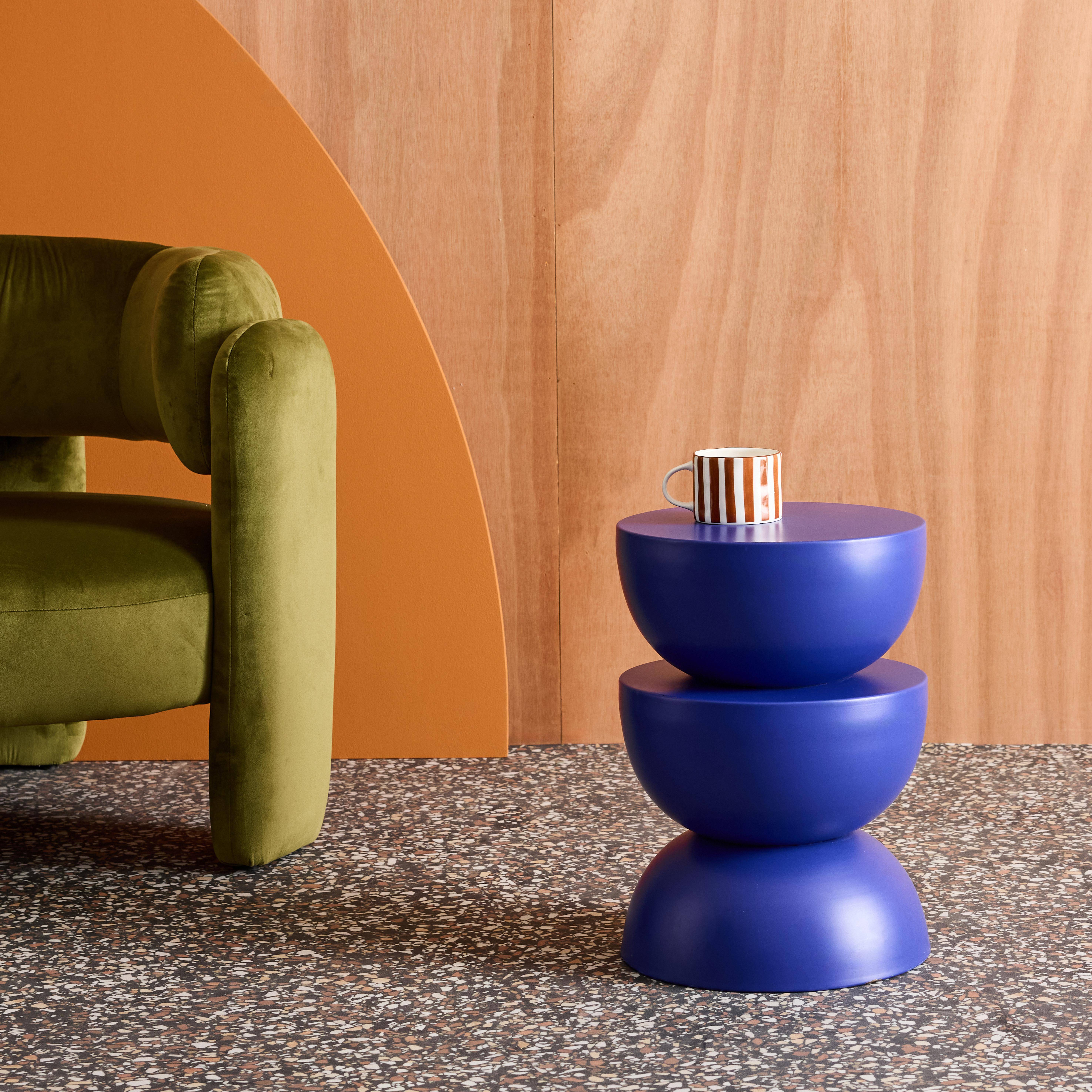 Table d'appoint, bout de canapé, table de chevet en métal, bleu, Coumba, Ø32 x H 46,5cm,sweeek,Photo2