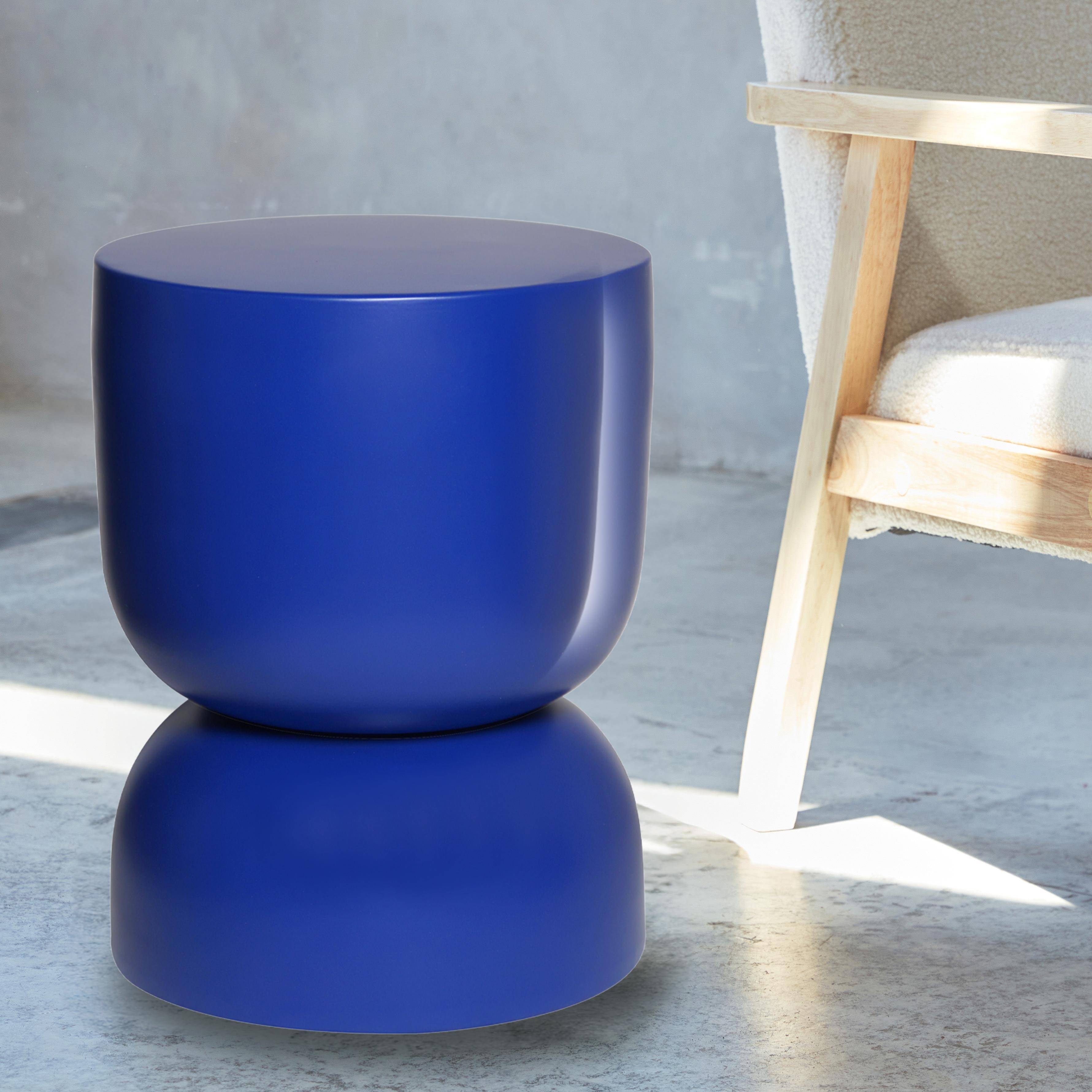 Table d'appoint, bout de canapé, table de chevet en métal, bleu Madi Ø32 x H 42cm,sweeek,Photo1