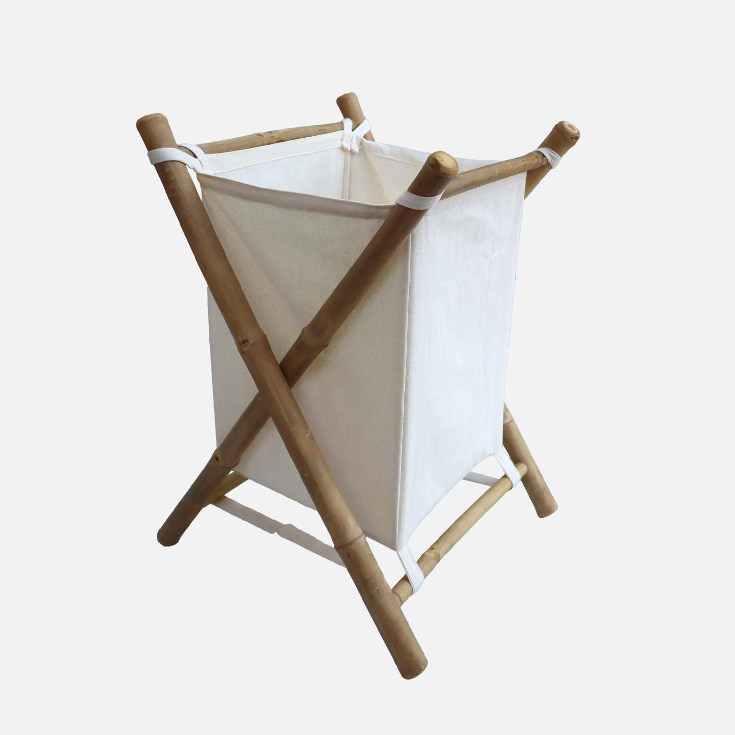 Panier à linge pliable en bambou et tissu  Photo3