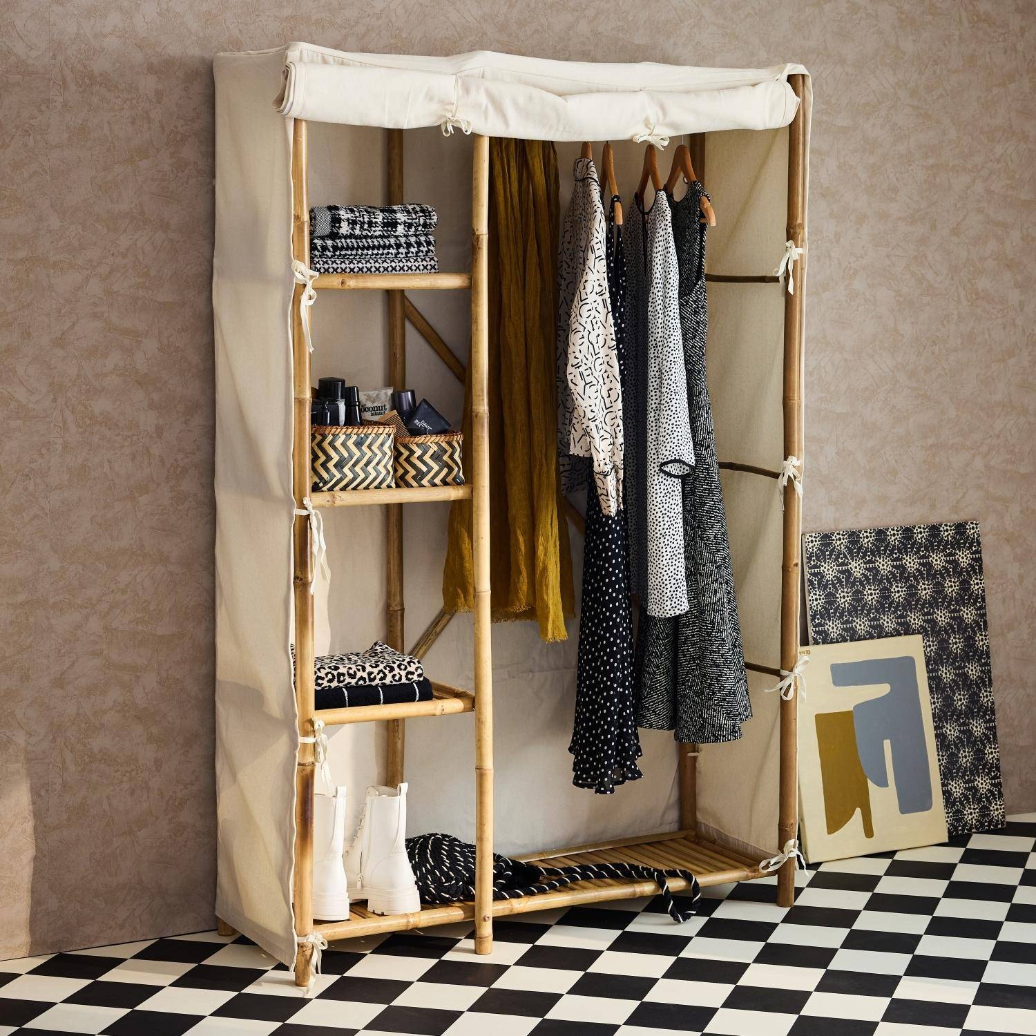 Armoire dressing en bambou, 3 étagères L110 x P40 x H170cm Photo1