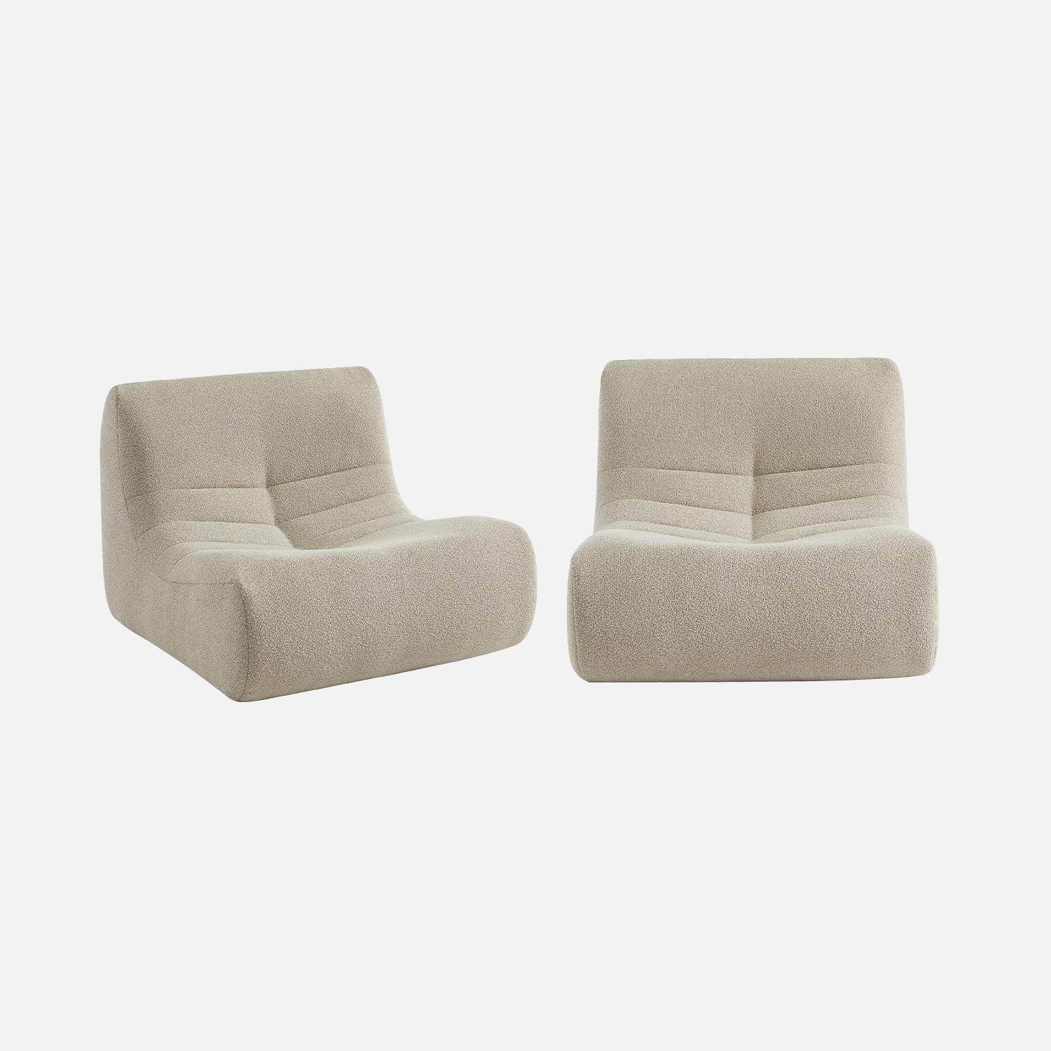 Lot de 2 fauteuils chauffeuses en bouclette texturée beige style contemporain 1 place Photo3