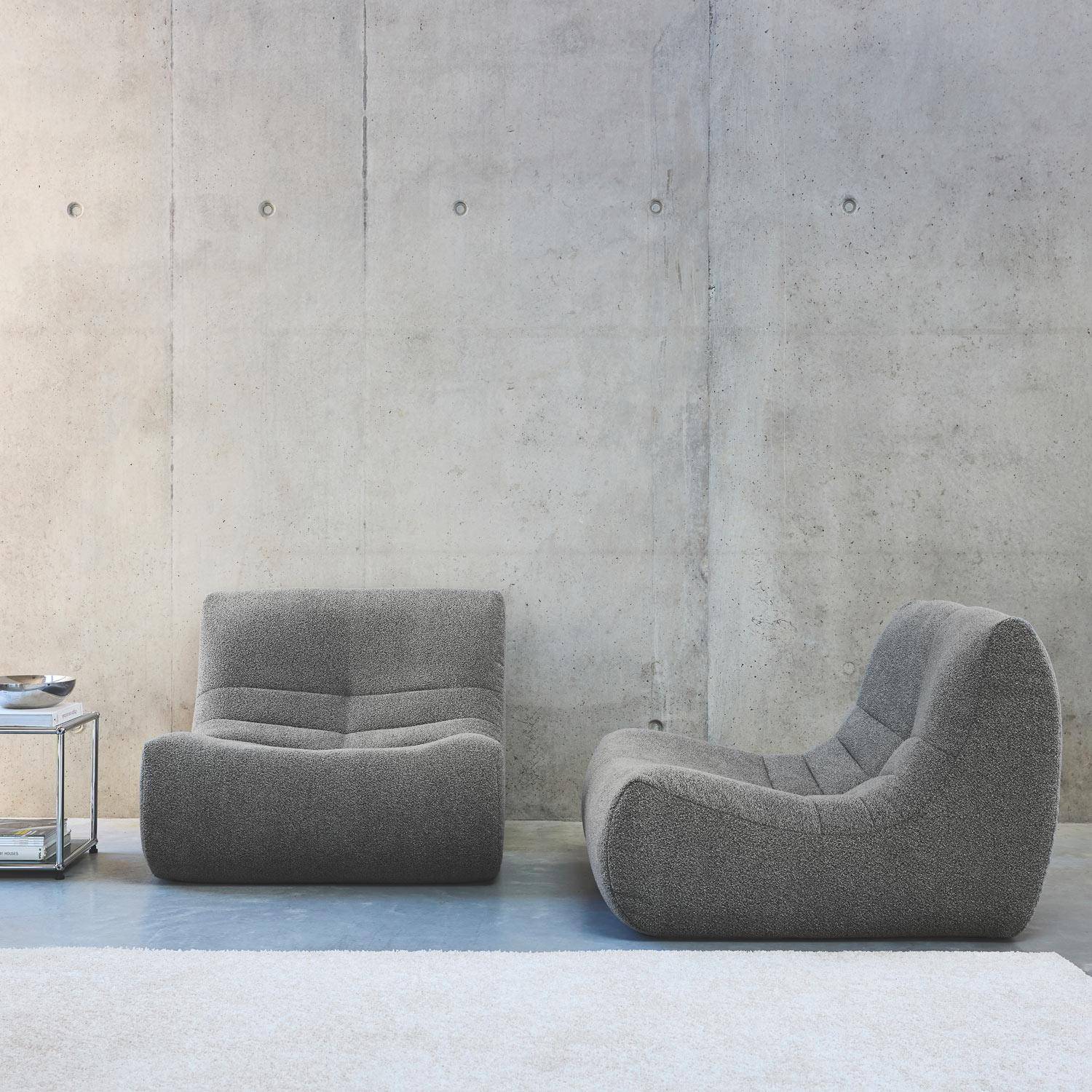 Set van 2 bouclé fauteuils met grijze textuur, eigentijdse stijl, 1 zits Photo2