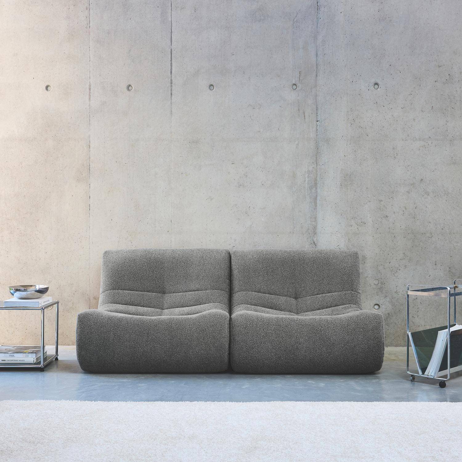 Set van 2 bouclé fauteuils met grijze textuur, eigentijdse stijl, 1 zits Photo1