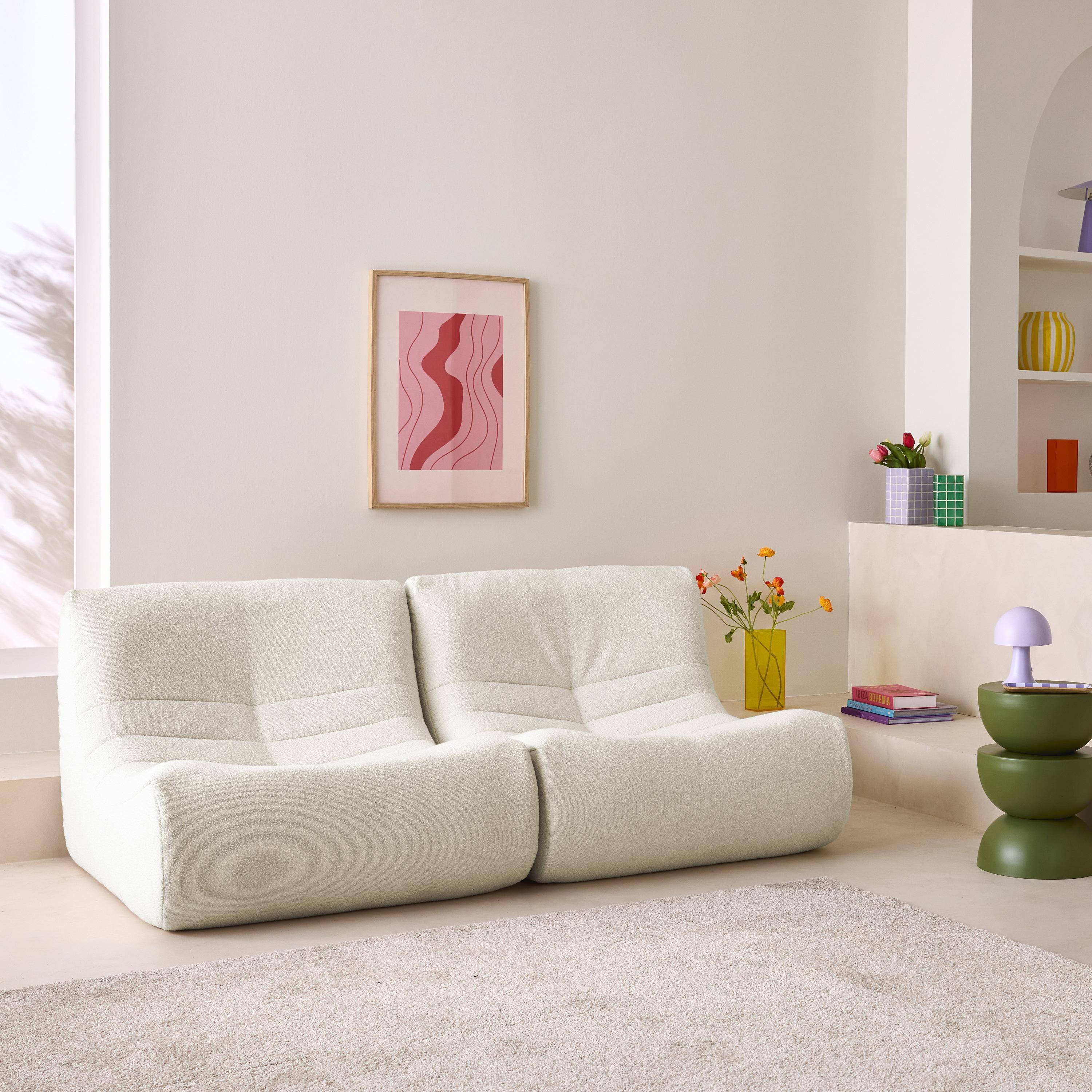 Divano modulare boucle, 2 posti Bianco - 91x105x72 cm Photo2