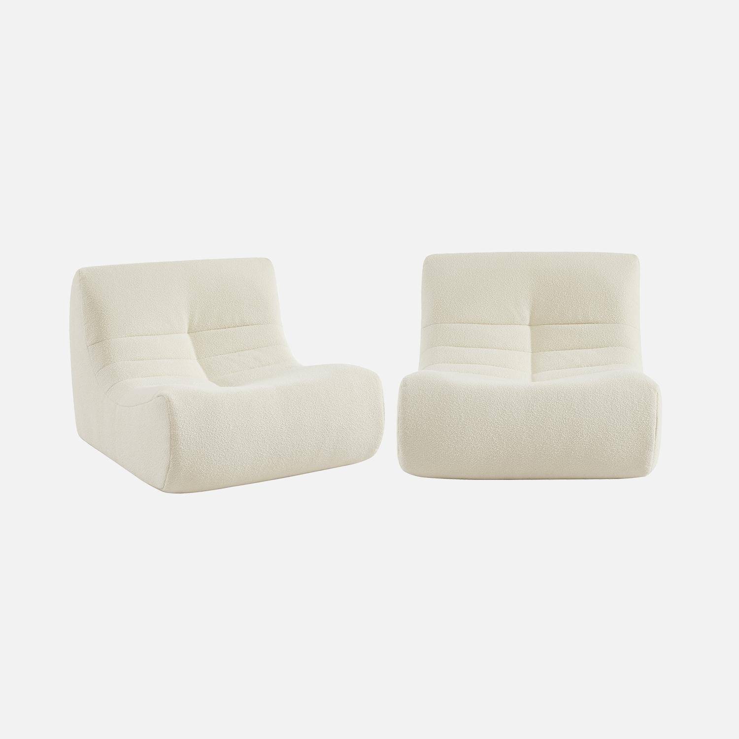 Lot de 2 fauteuils chauffeuses en bouclette texturée blanc style contemporain 1 place Photo4