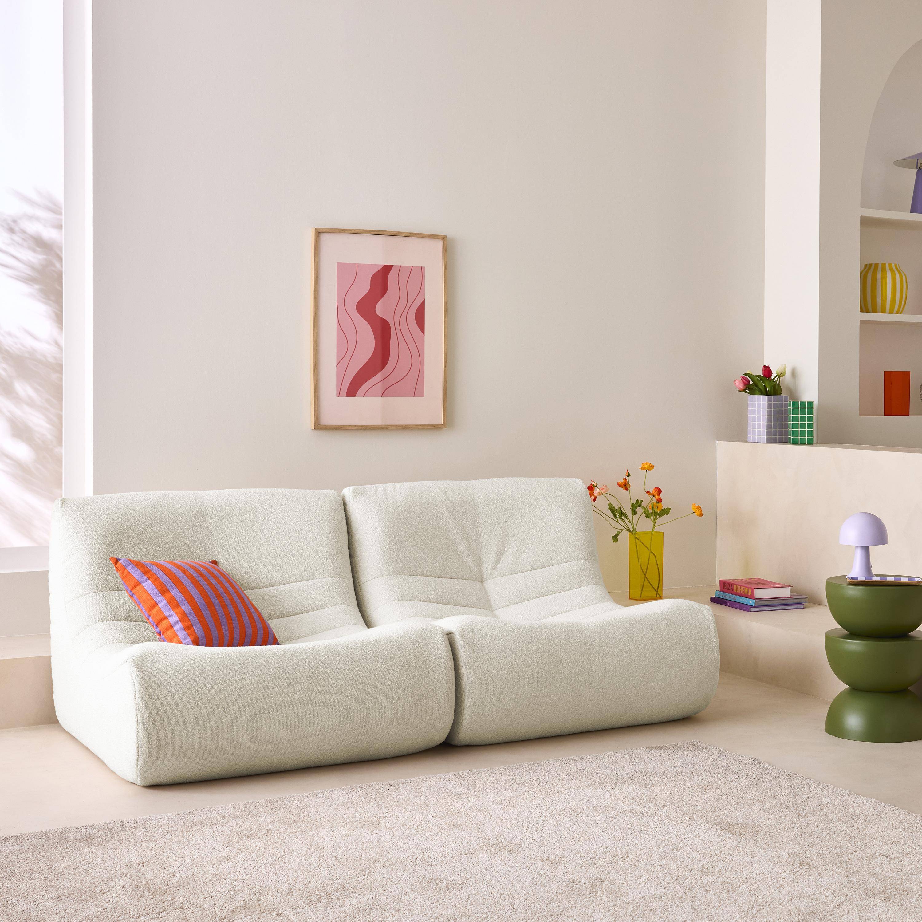 Divano modulare boucle, 2 posti Bianco - 91x105x72 cm Photo1