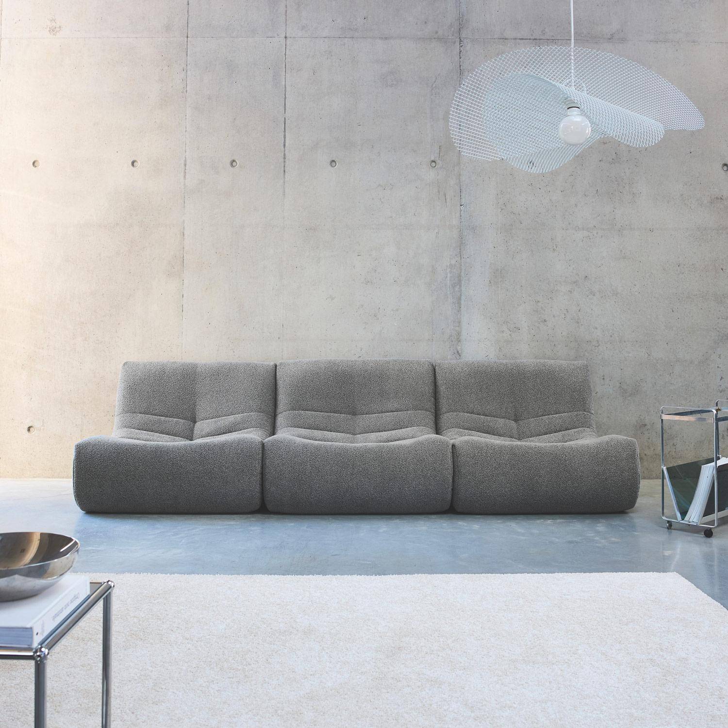 Set van 3 1-zits bouclé fauteuils met grijze textuur in eigentijdse stijl,sweeek,Photo3
