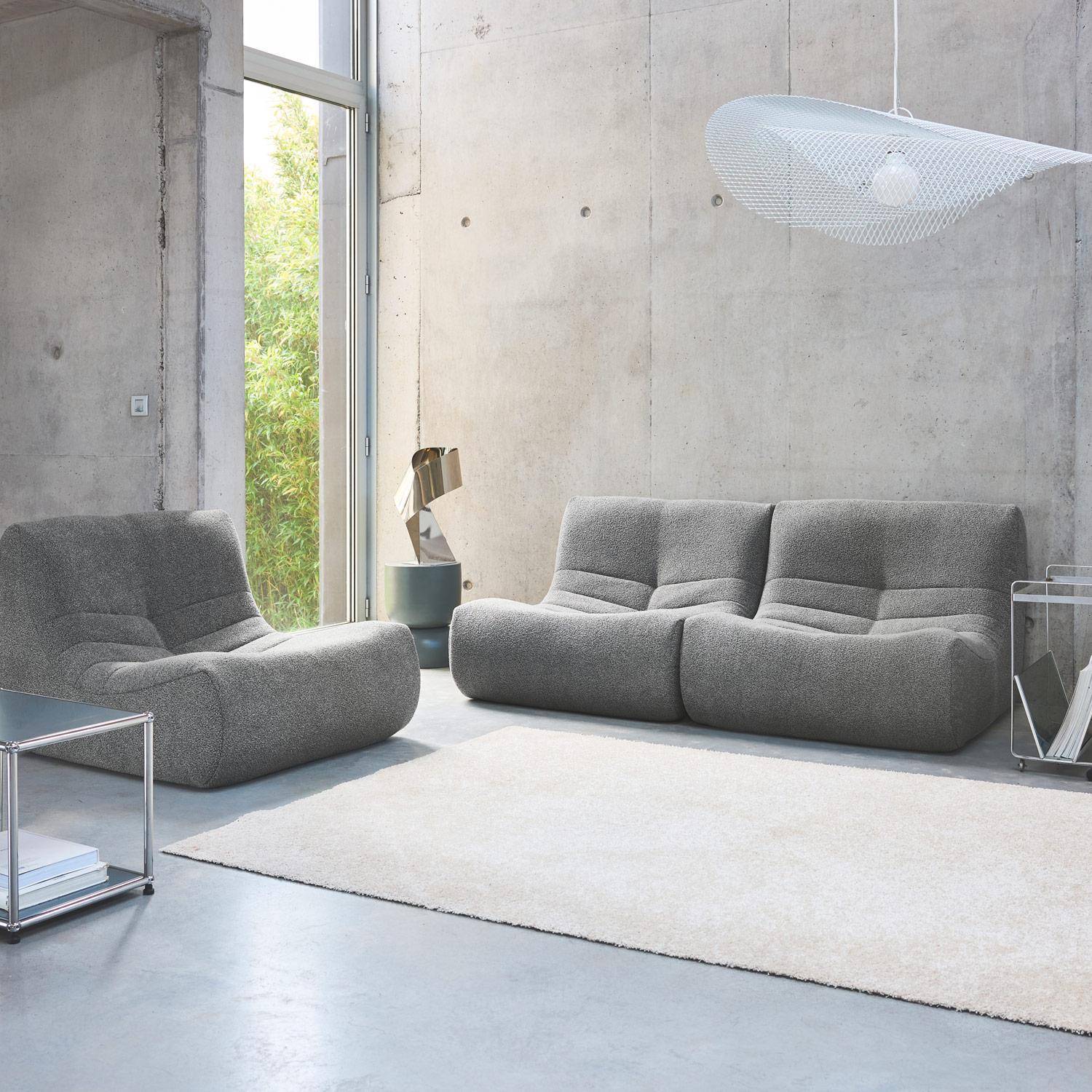 Set van 3 1-zits bouclé fauteuils met grijze textuur in eigentijdse stijl Photo1