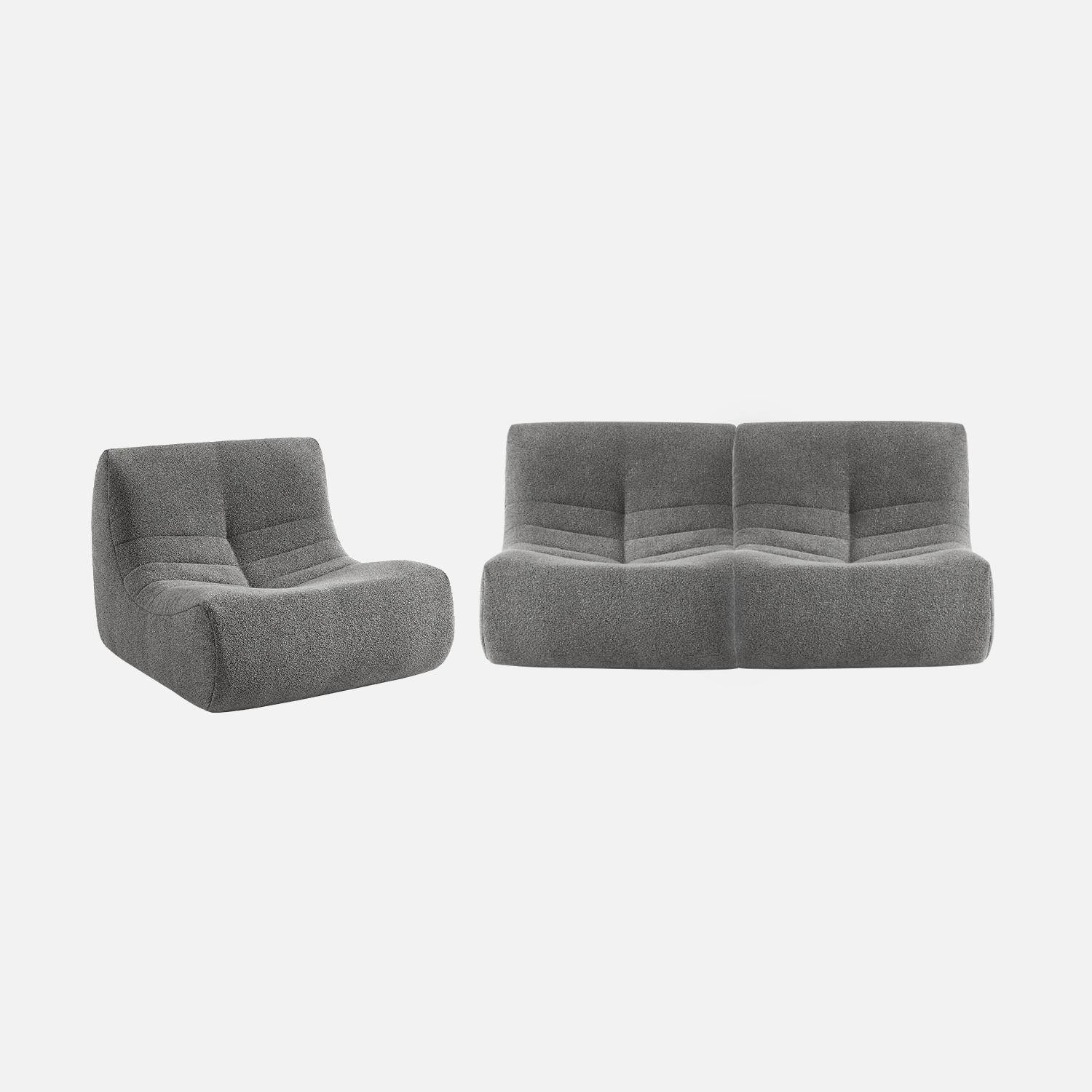 Set van 3 1-zits bouclé fauteuils met grijze textuur in eigentijdse stijl Photo6