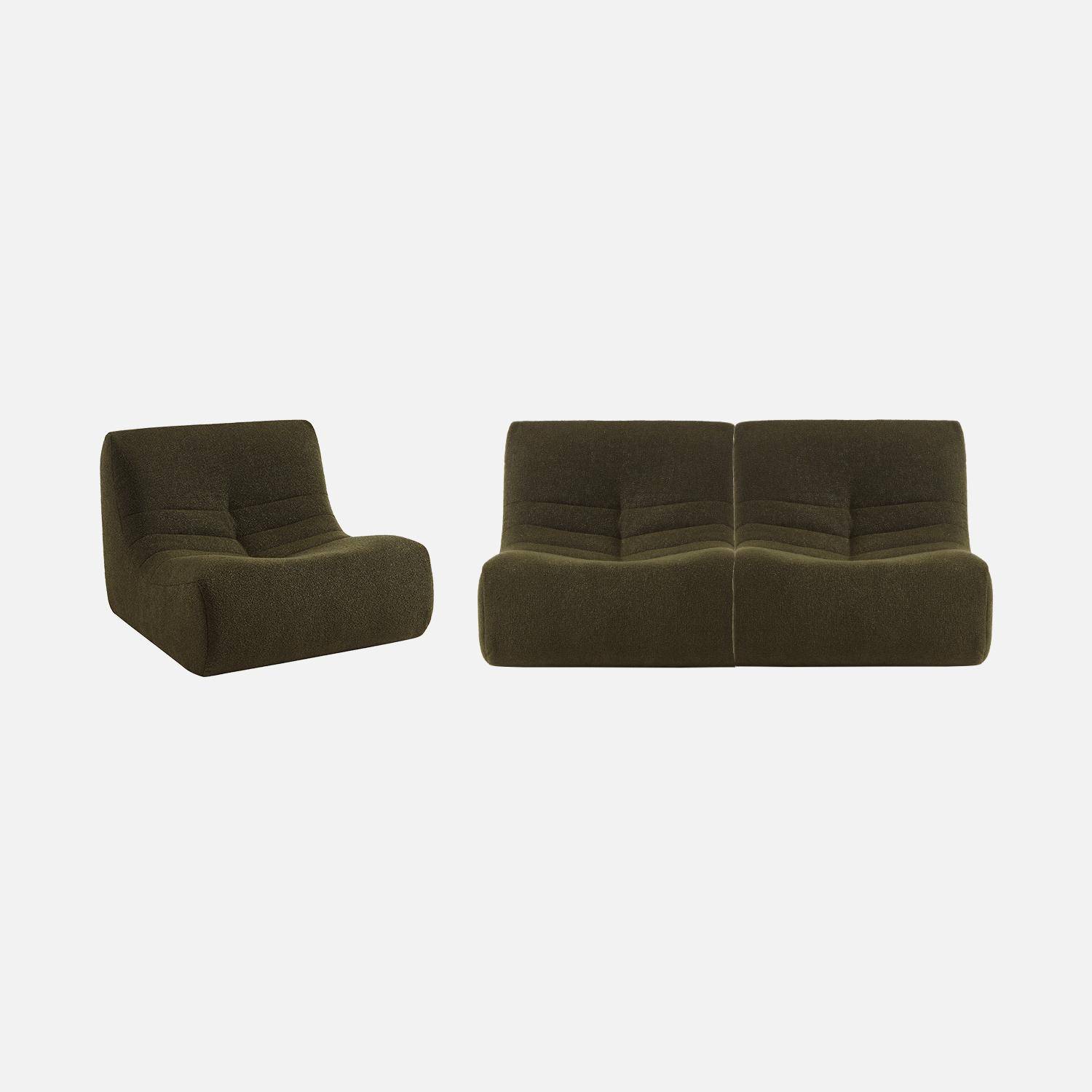 Lot de 3 fauteuils chauffeuses en bouclette texturée kaki style contemporain 1 place Photo7