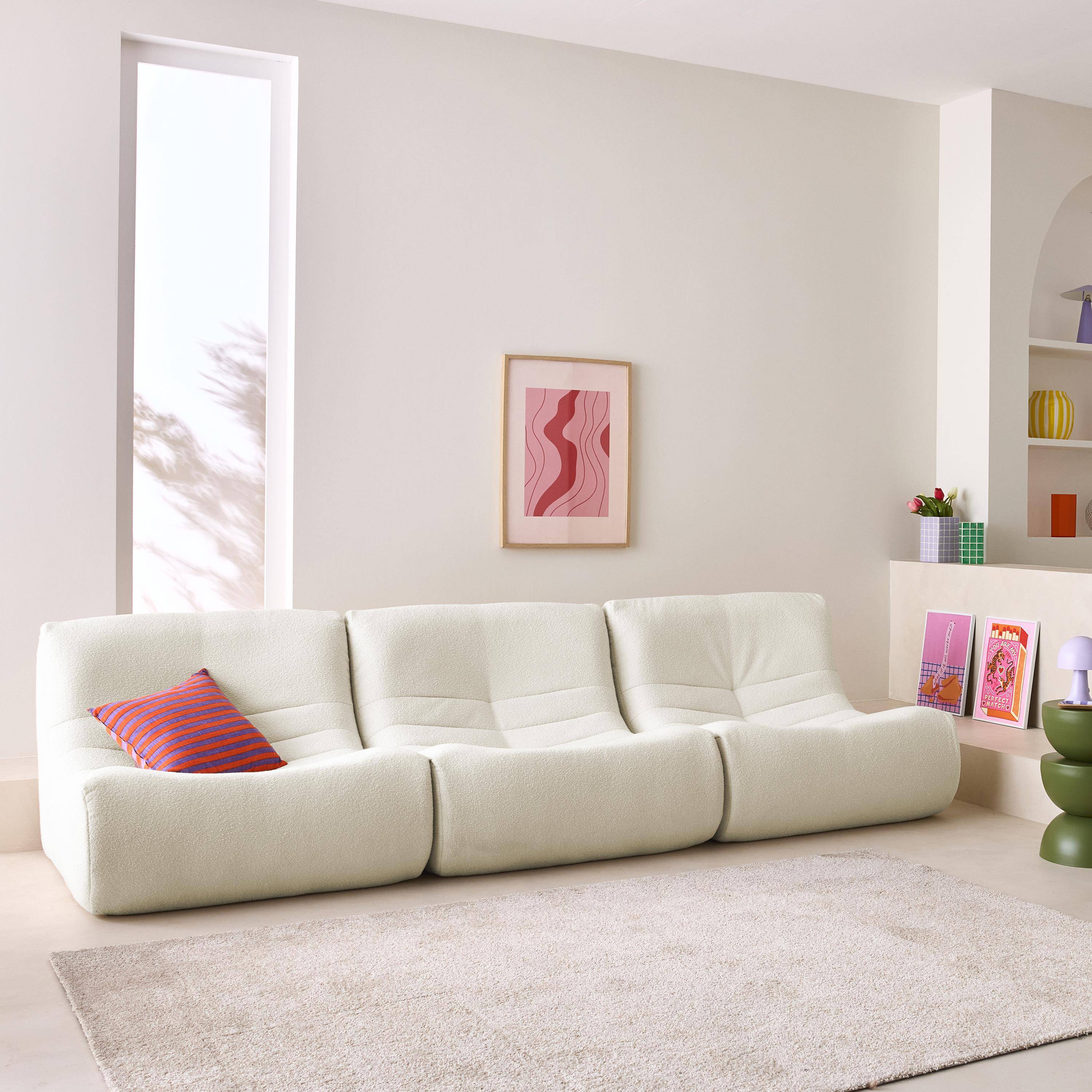 Lot de 3 fauteuils chauffeuses en bouclette texturée blanc style contemporain 1 place Photo1