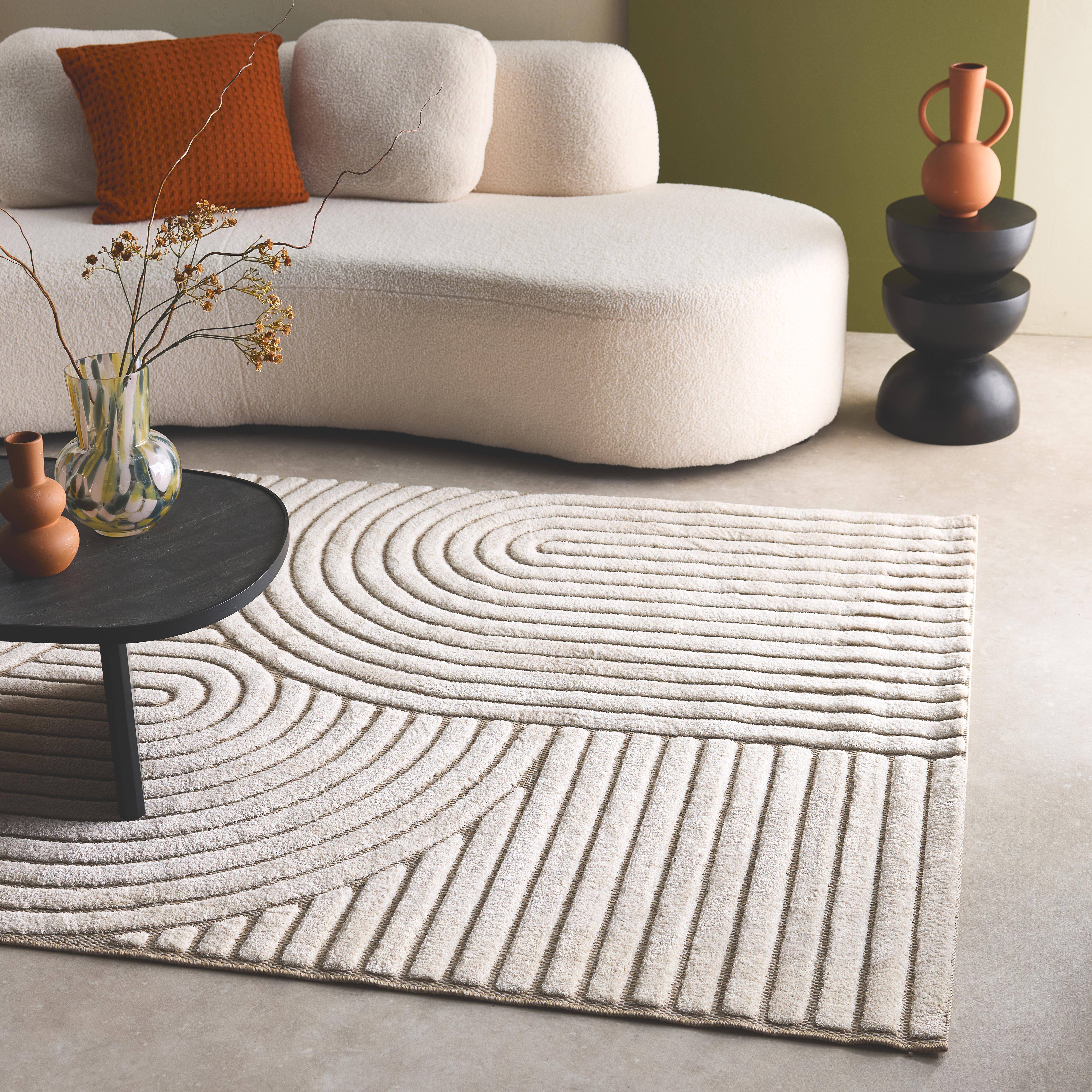 Tapis intérieur motif ethnique arches 120x170cm, poils ras, beige et crème  Photo1