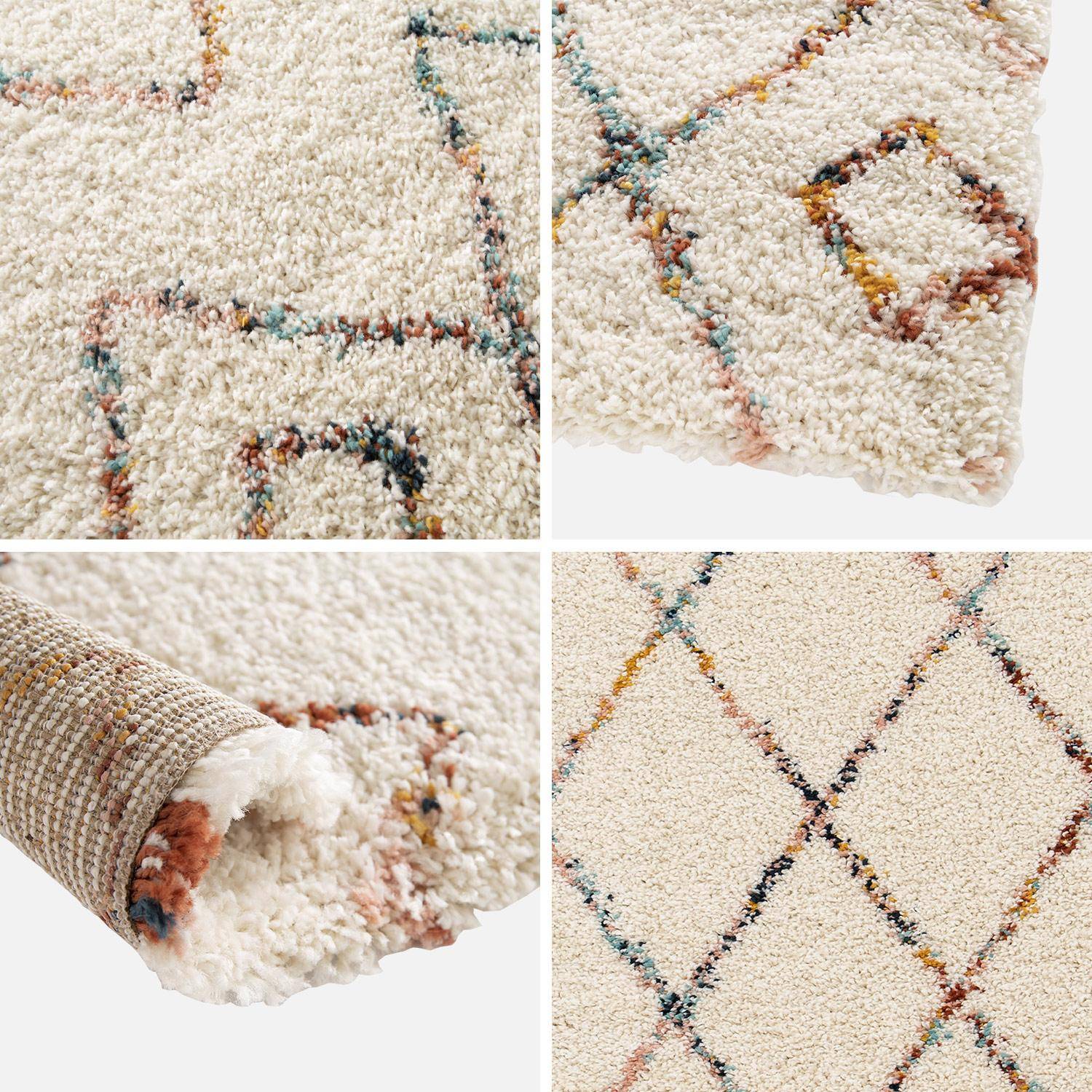 Alfombra interior estilo shaggy bereber crema y multicolor, Beverly, 150x80x3 cm,sweeek,Photo4