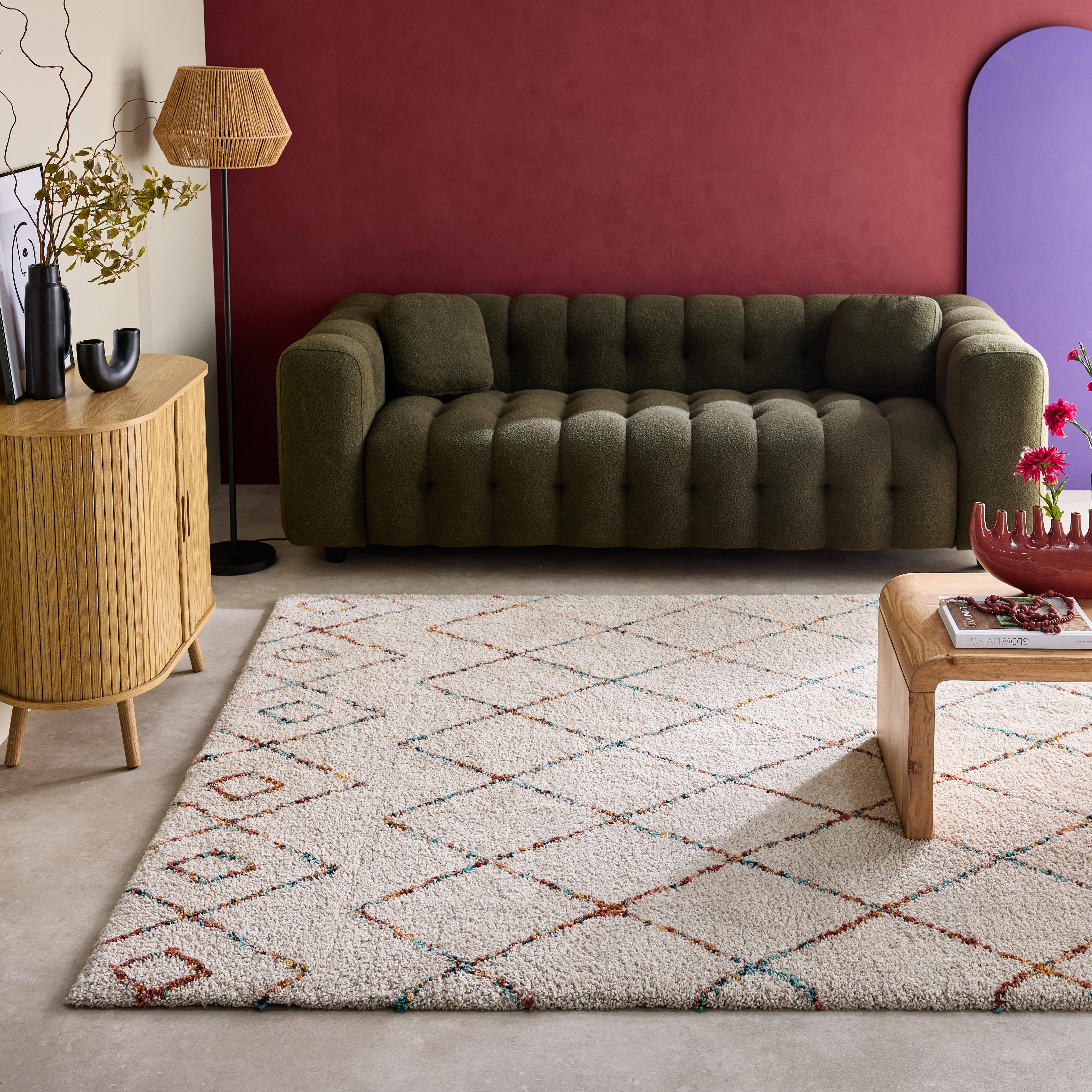 Alfombra interior estilo shaggy bereber crema y multicolor, Beverly, 150x80x3 cm Photo1