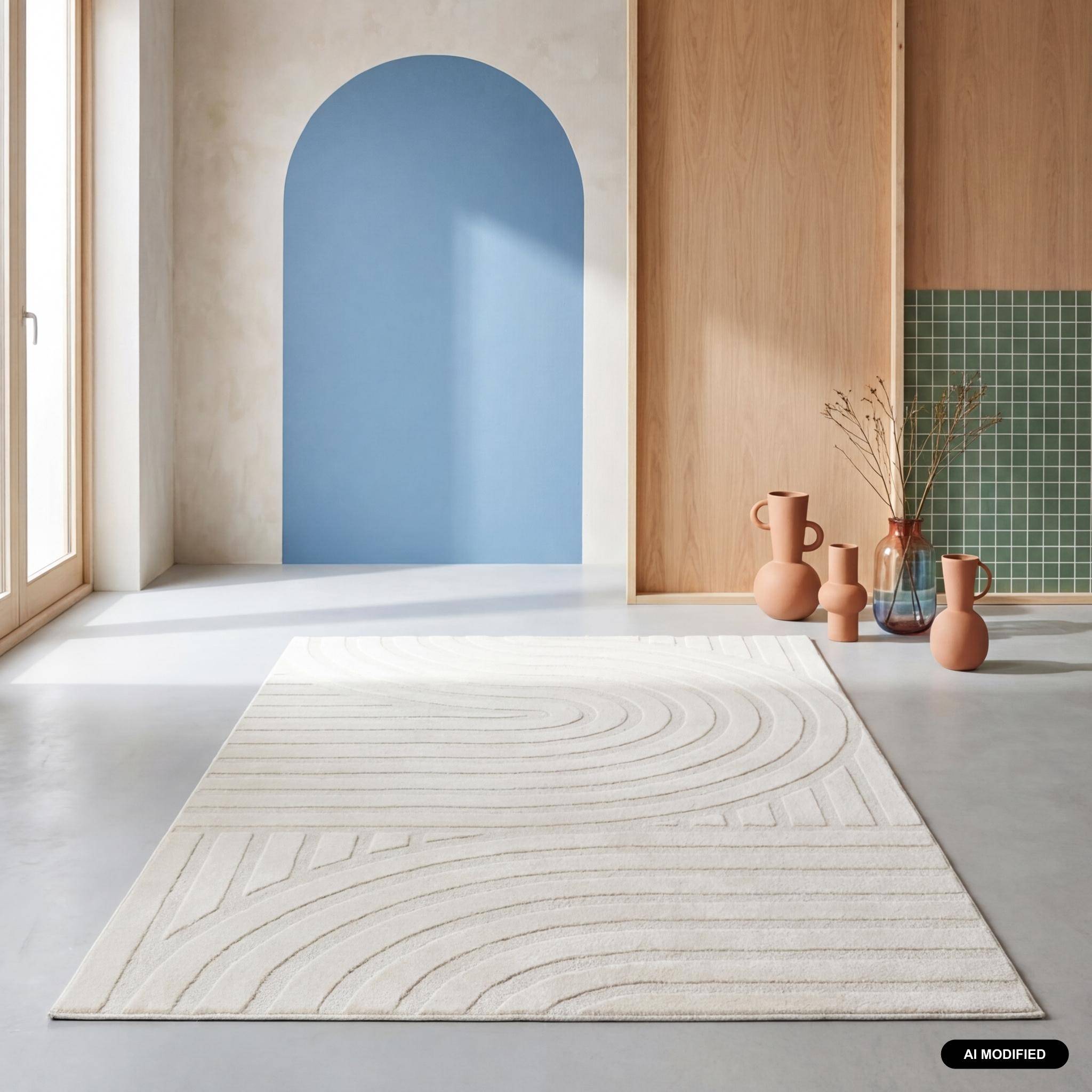 Tapis intérieur motifs arches, poils ras 200 x 290cm crème - Blake Photo1