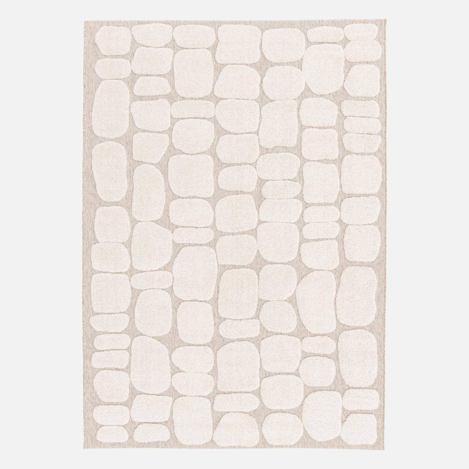 Tapis intérieur motif ethnique imitation pavés 120 x 170cm poils ras, beige et crème  Photo1