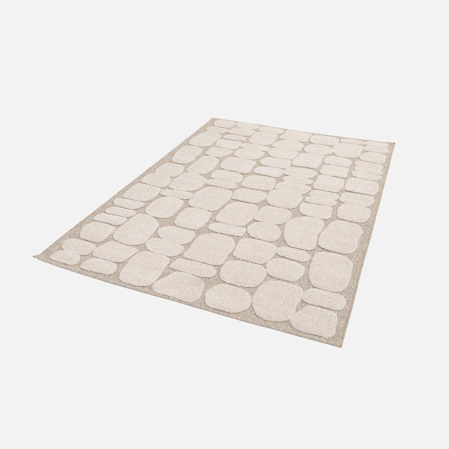 Tapis intérieur motif ethnique imitation pavés 120 x 170cm poils ras, beige et crème  Photo4