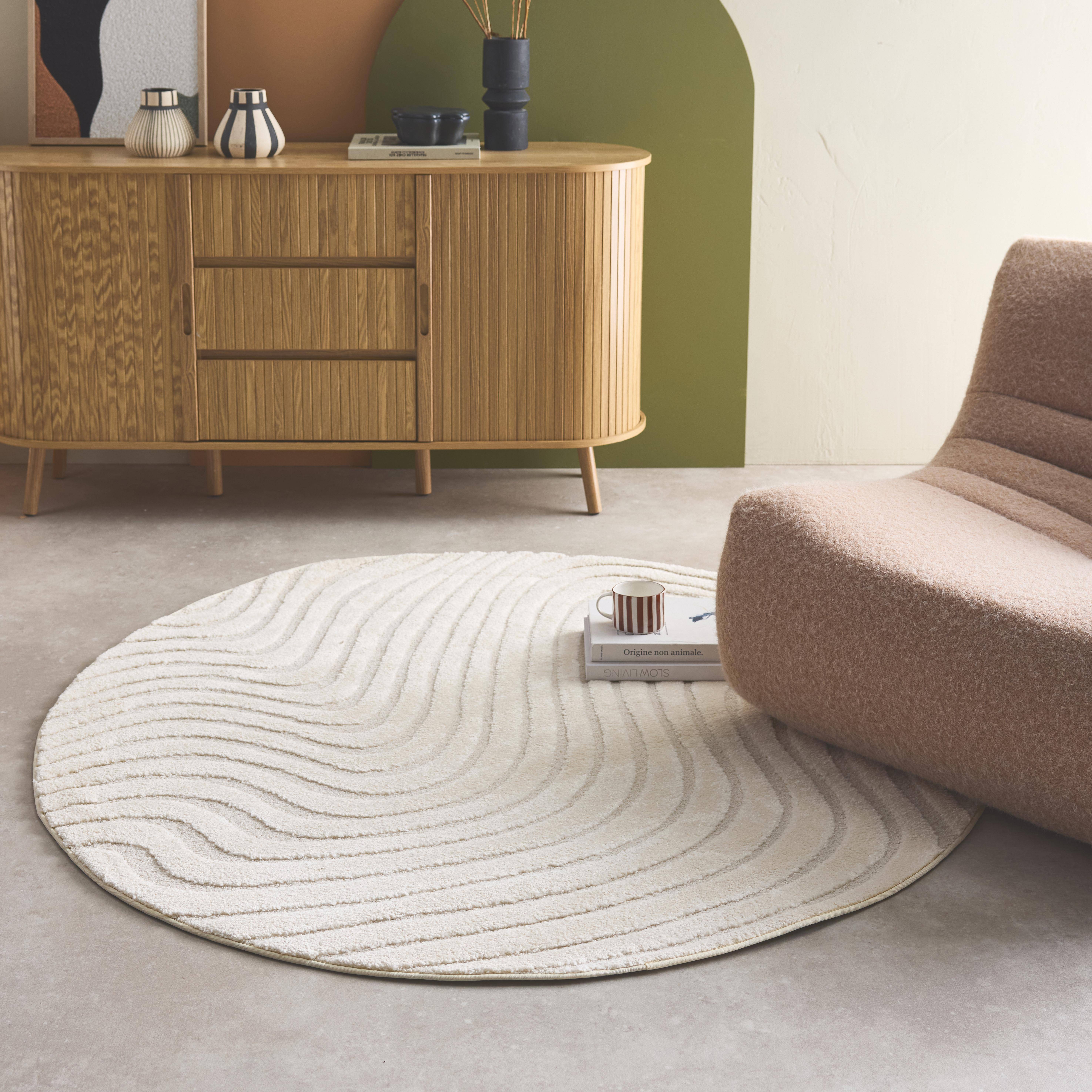 Tappeto per interni con motivi ondulati in rilievo, 160cm, Chuck, Crema, 160x160x1.4 cm,sweeek,Photo1