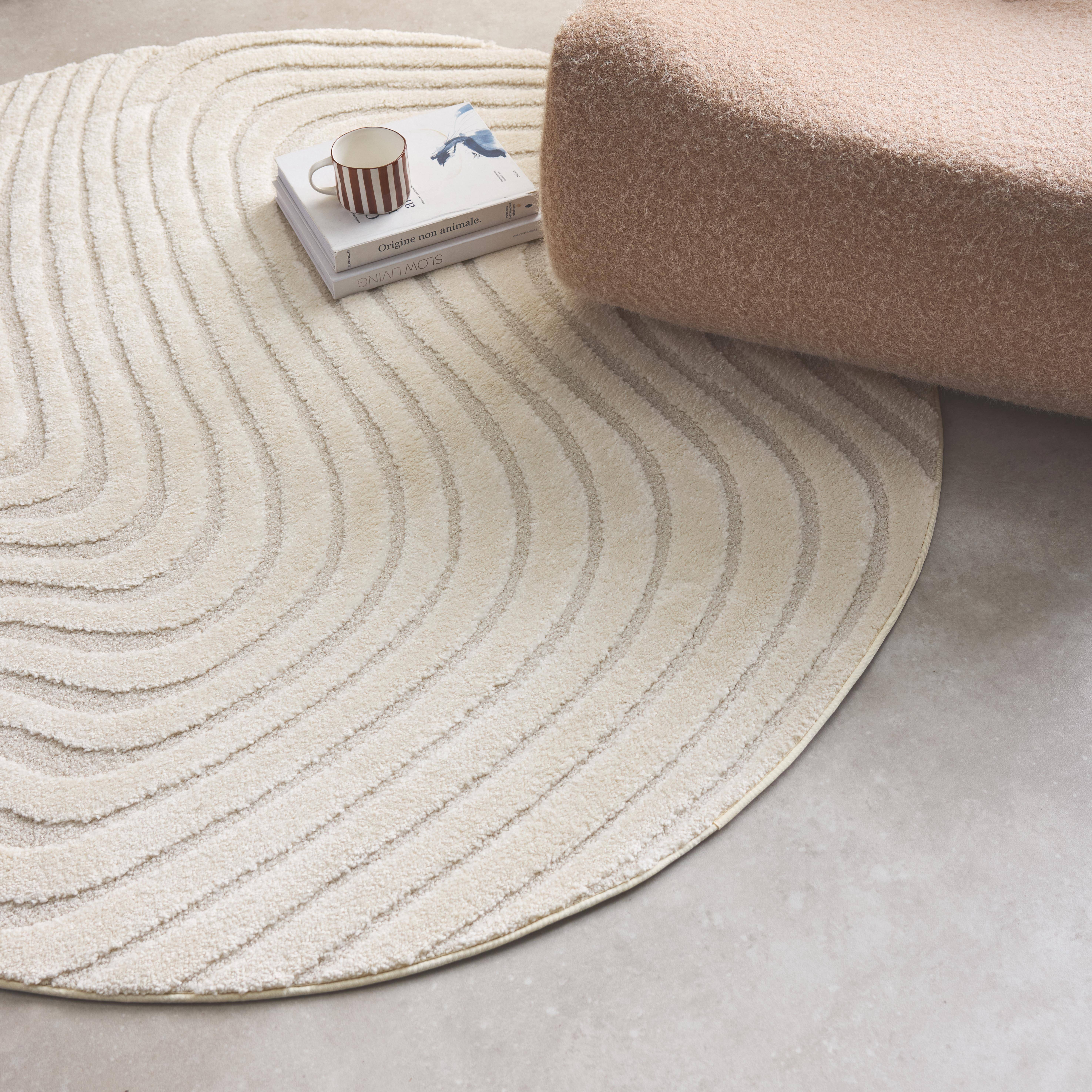 Tappeto per interni con motivi ondulati in rilievo, 160cm, Chuck, Crema, 160x160x1.4 cm,sweeek,Photo2