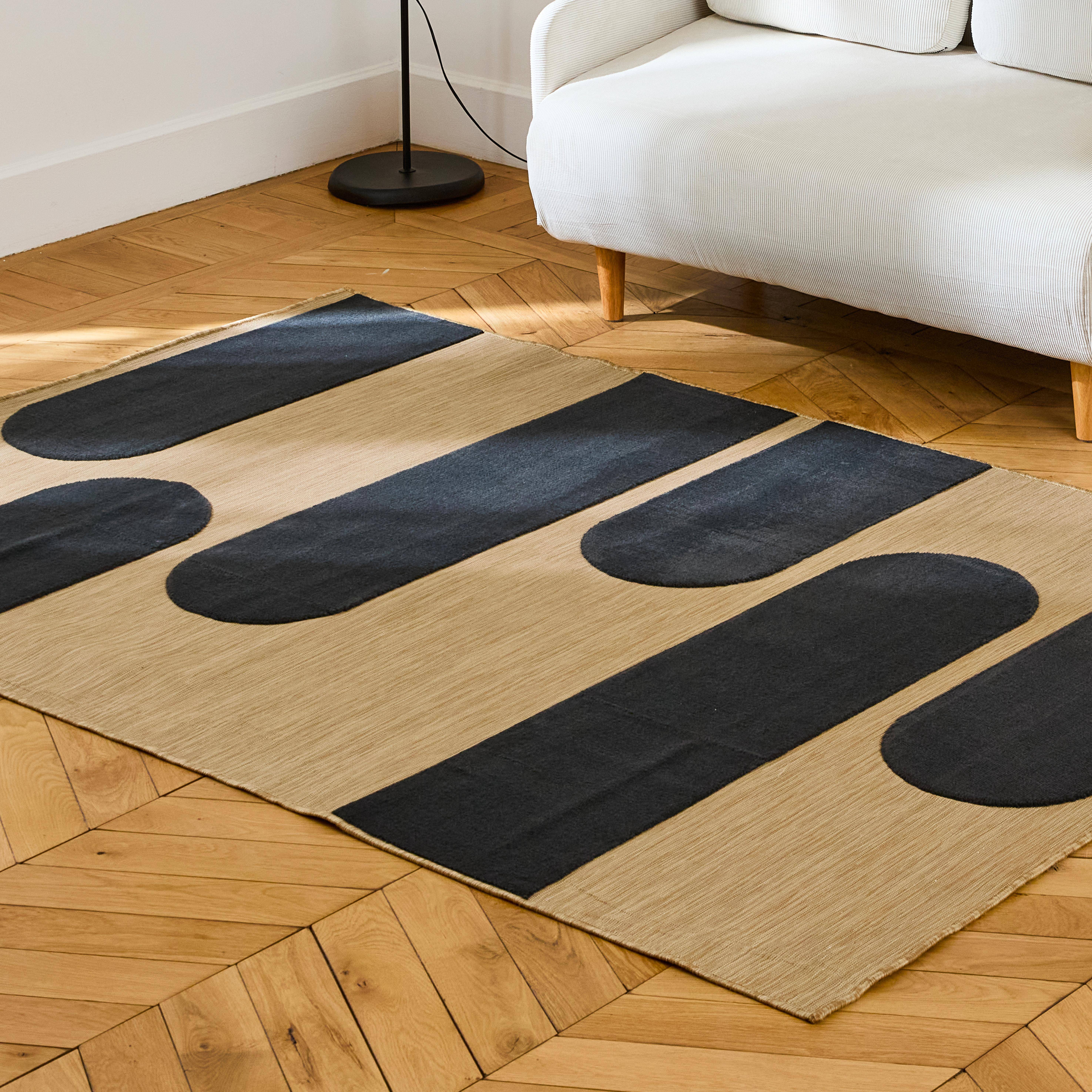 Indoor / Outdoor Teppich beige geometrisches Muster schwarz 120x170 cm flach gewebt - Anton Photo1
