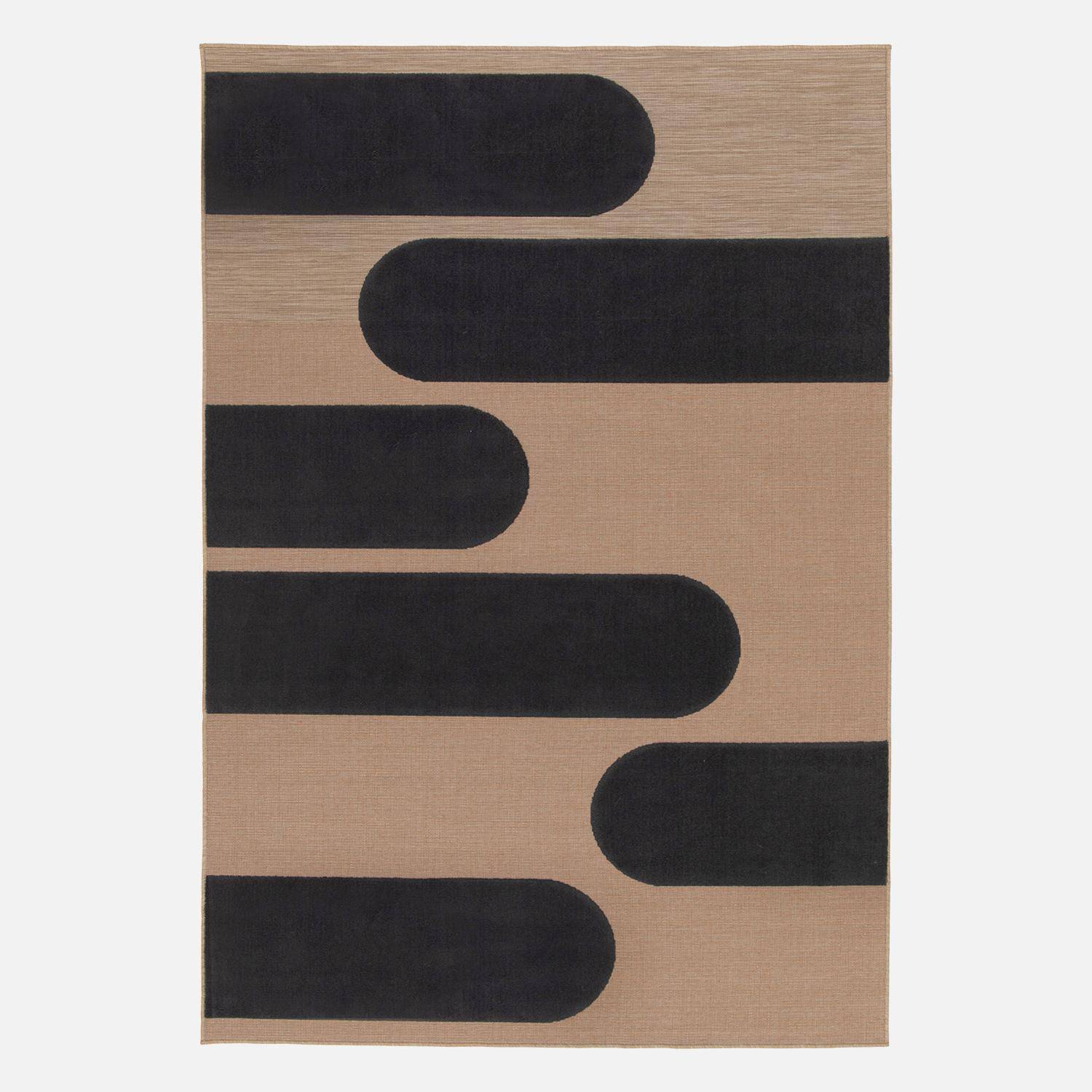 Beige interior/exterior rug with black geometric pattern, Anton, 160 x 230 cm Photo3