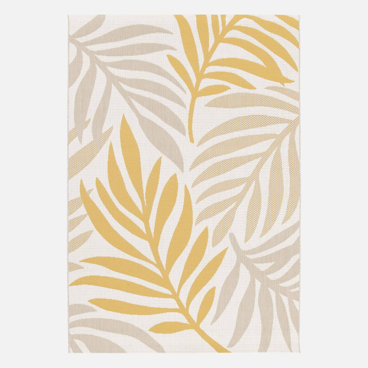 Indoor/outdoor carpet with beige and mustard plant pattern, recycled polyester, Bloom, 120 x 170 cm Photo2