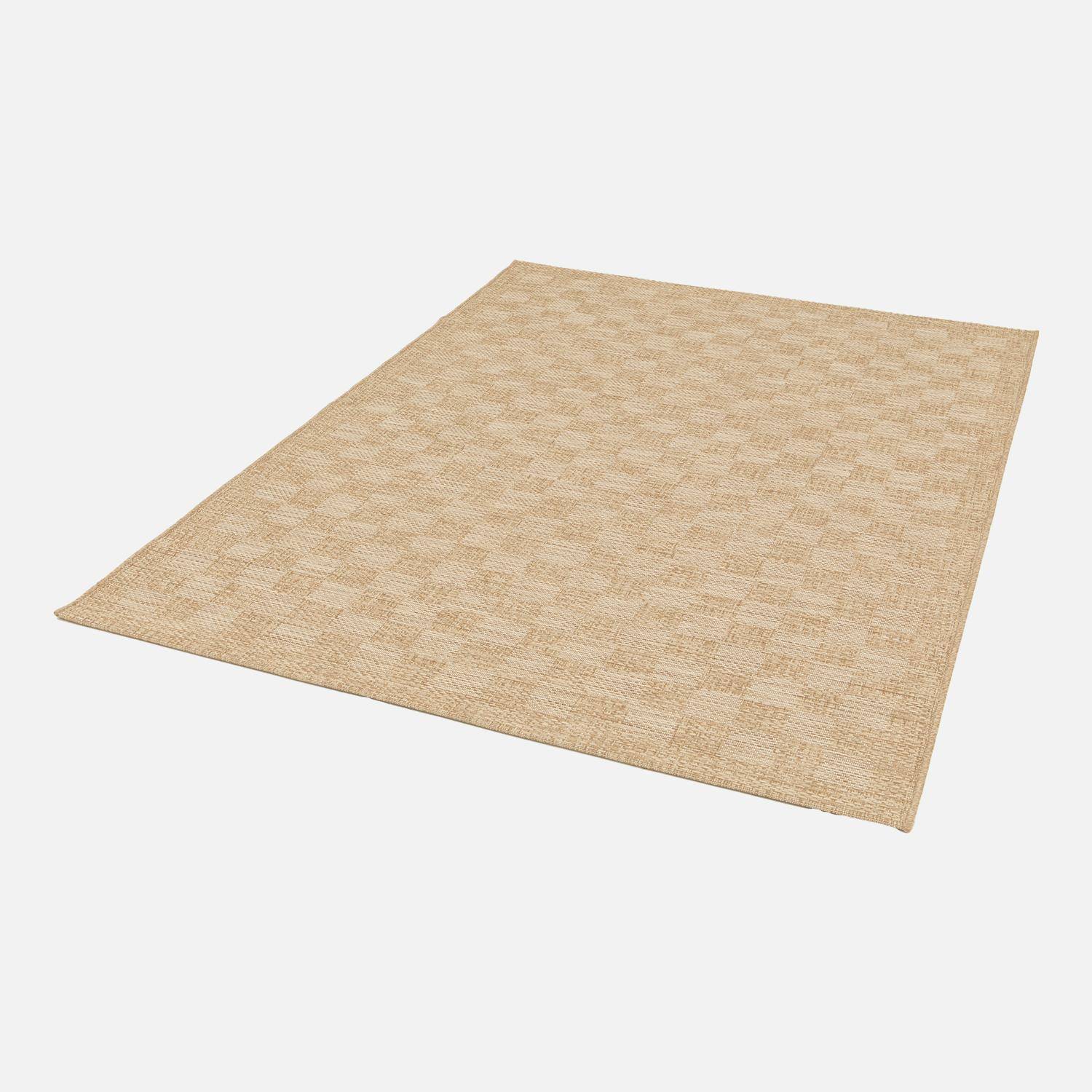 Tapis intérieur/extérieur effet jute coloris naturel motif damier, 120x170cm stabilisé aux UV  Photo3