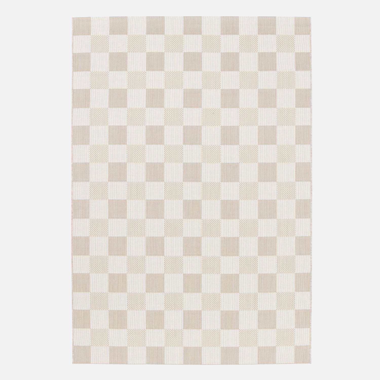 Indoor/outdoor carpet with beige chequered pattern, recycled polyester, Damian, 120 x 170 cm Photo2
