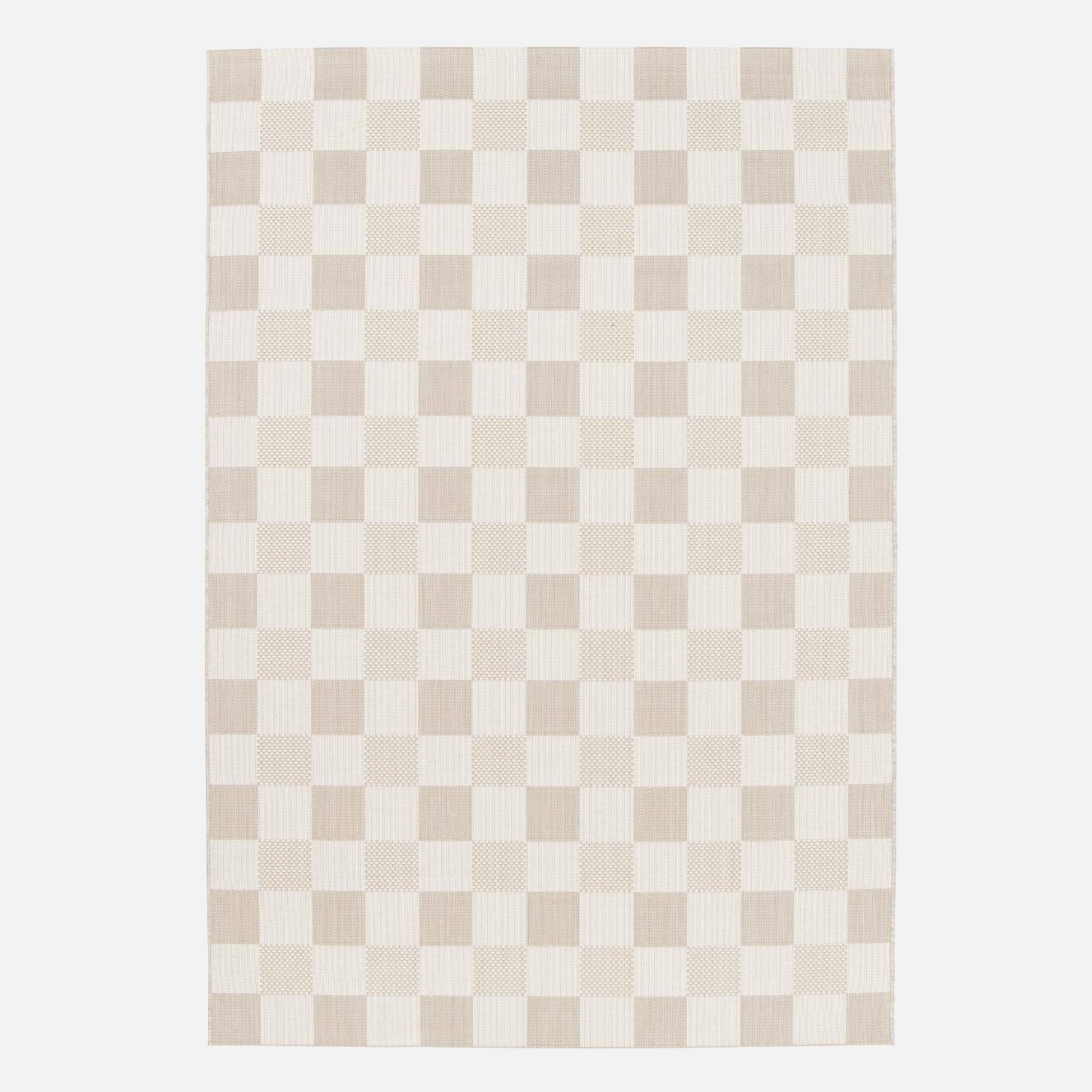 Tapis intérieur/extérieur motif damier beige 200x290cm polyester recyclé  Photo2