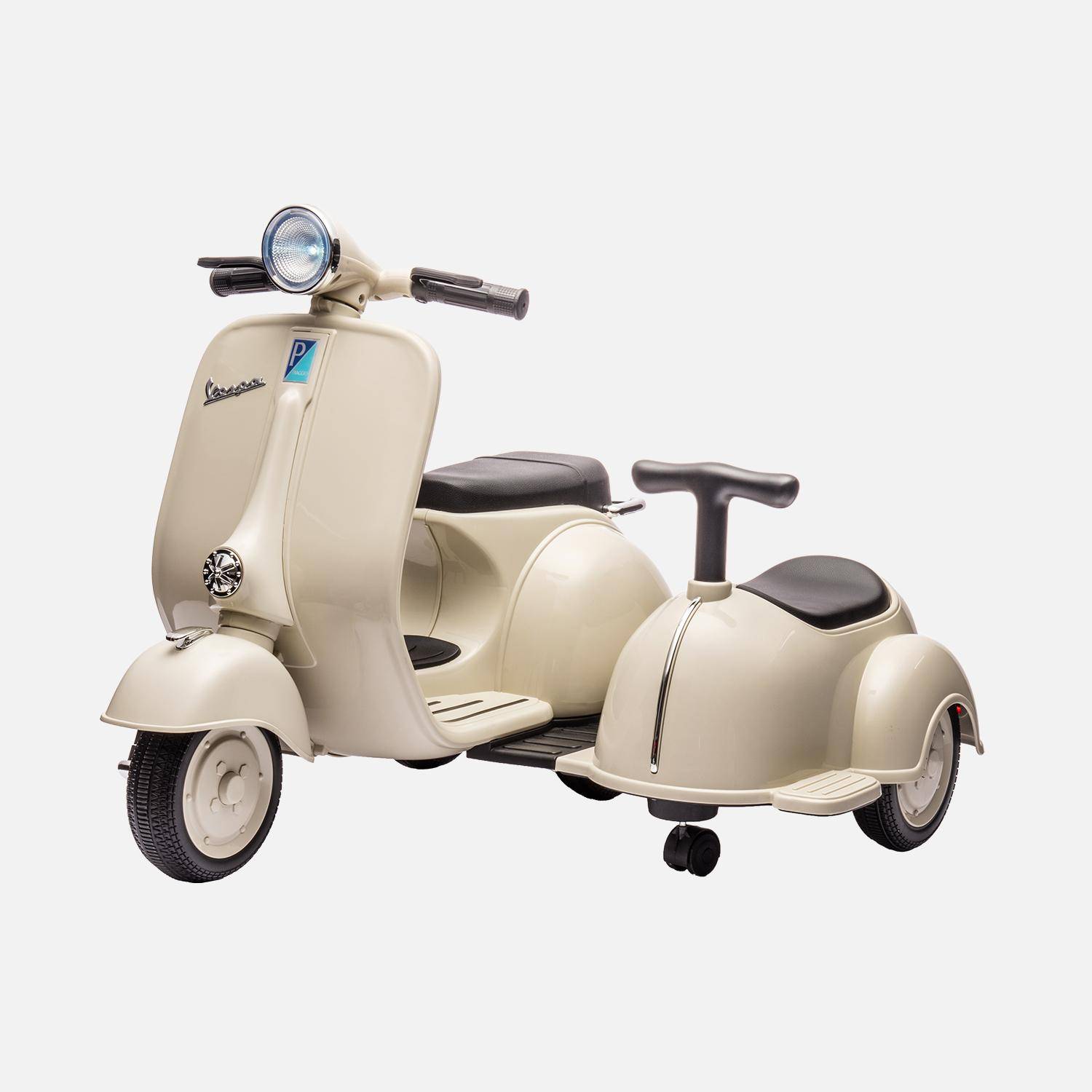 Scooter électrique enfant Vespa 6V beige, 1 place avec porteur  Photo1