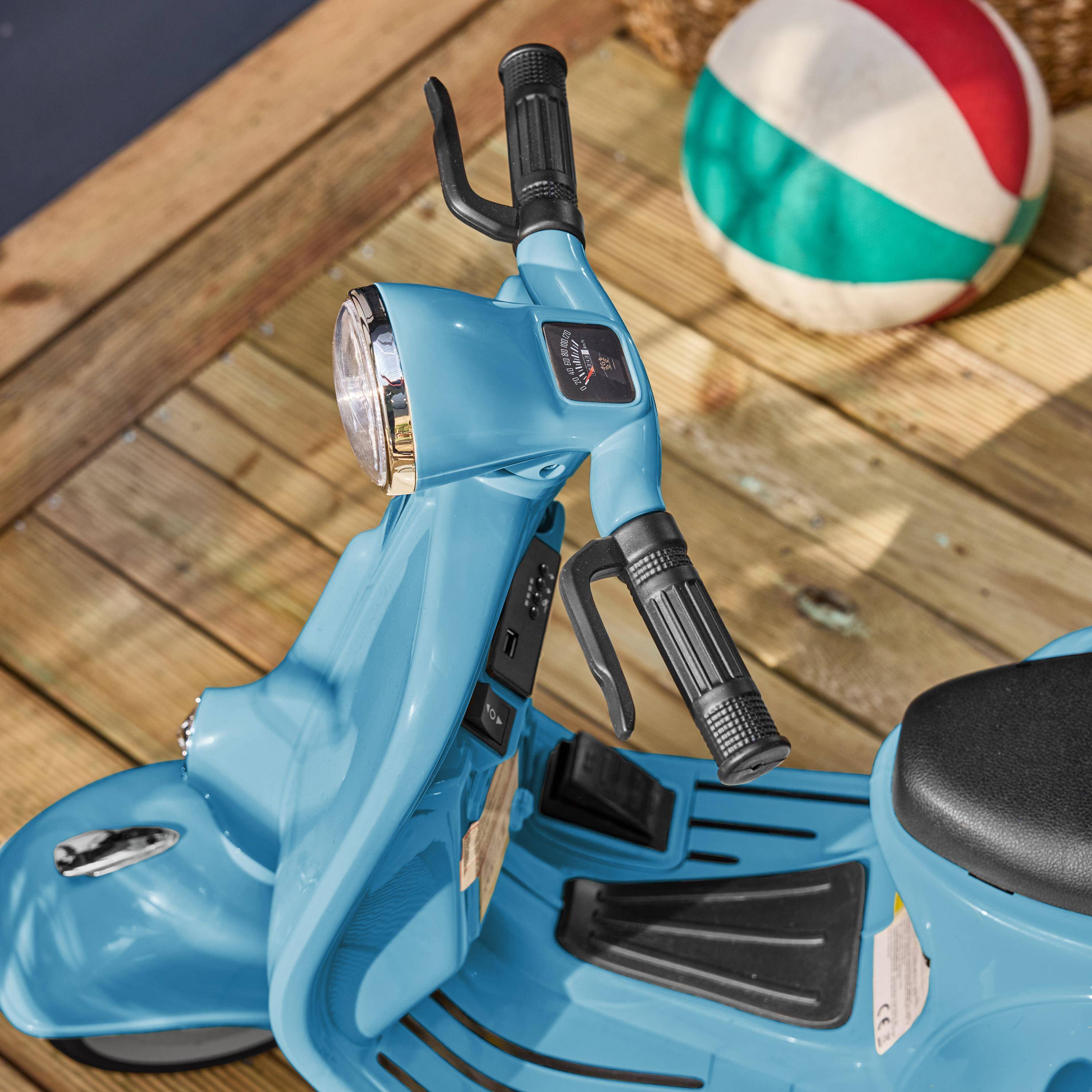 Elektrische scooter voor kinderen Vespa 12V blauw, 1 zitplaats met zijspan Photo2