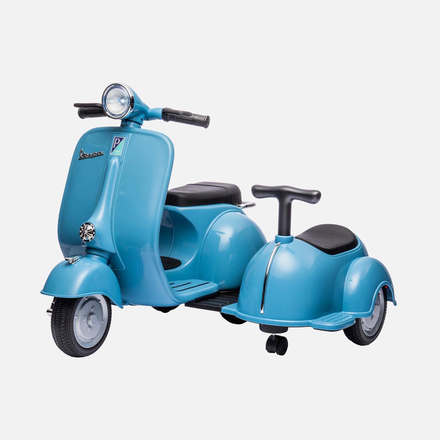 Elektrische scooter voor kinderen Vespa 12V blauw, 1 zitplaats met zijspan Photo3