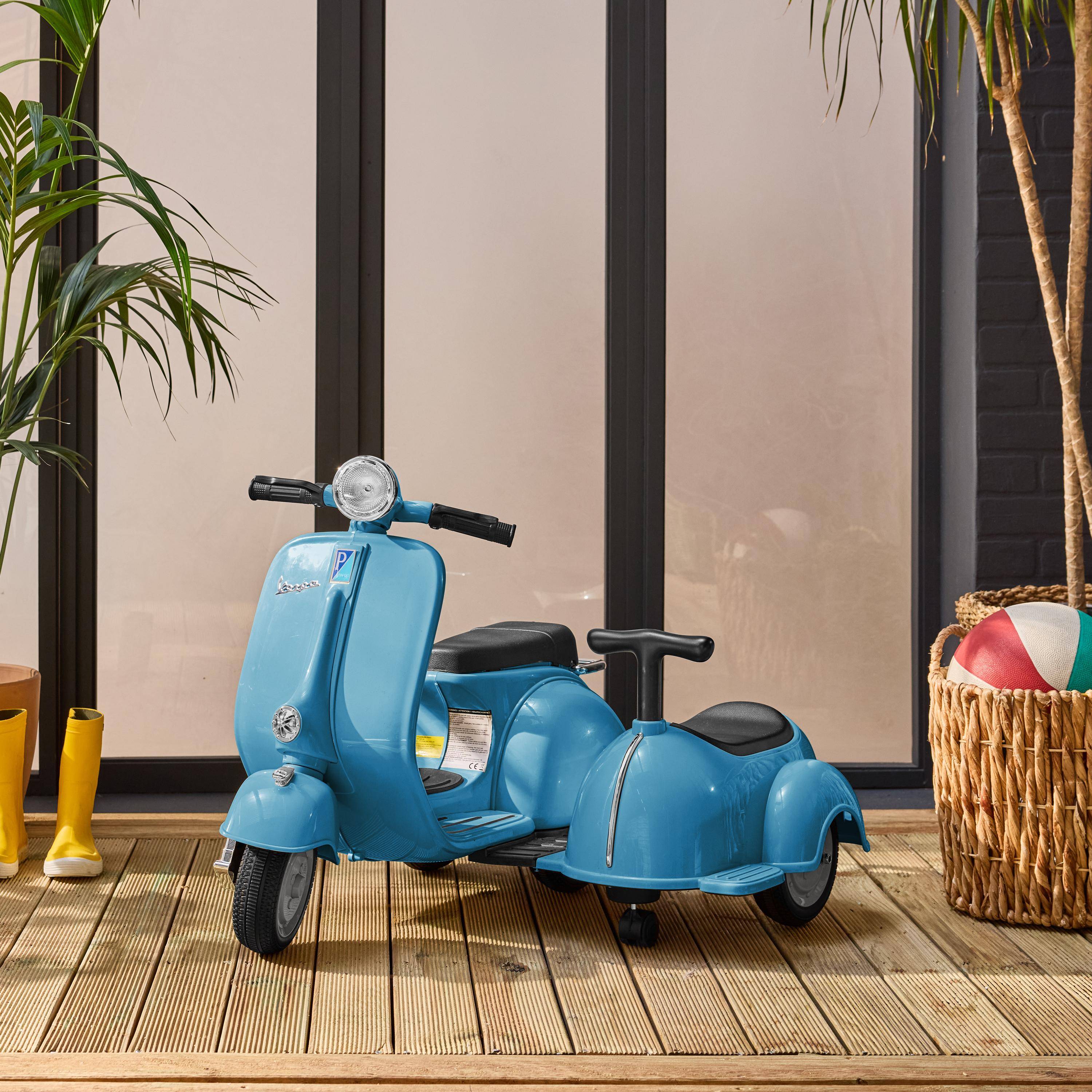 Elektrische scooter voor kinderen Vespa 12V blauw, 1 zitplaats met zijspan Photo1